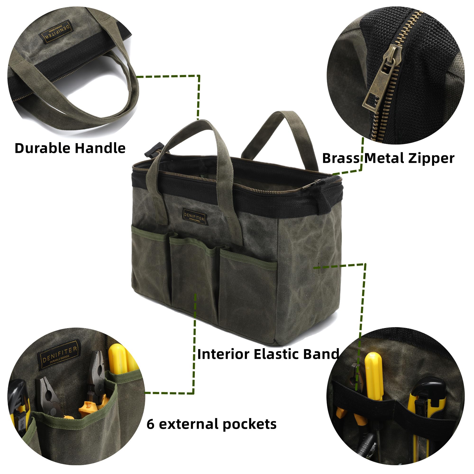 13-inch Tool Bag, Heavy Duty Wide Mouth Water-Resistant Tool Bag, Tool Tote with Handle for Tools Wrenches - Image 3