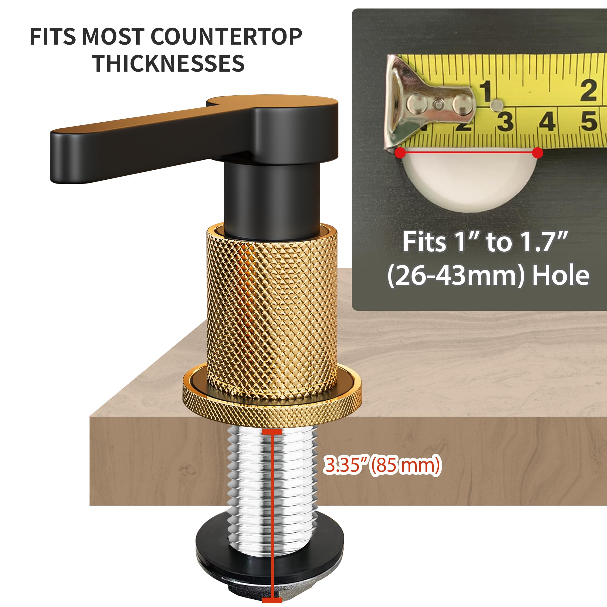 TYESTAND SD-80 All Brass Sink Soap Dispenser for Kitchen Sink Copper Pump Built In Dish Soap Dispenser with 17.6 oz(520ml) Bottle and 59"(1.5m) Extension Tube Kit (Matte Black) - Image 4