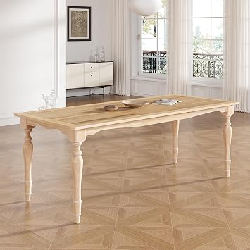 Vintage Dining Table Traditional 82.7inch Extendable Dining Table with 23.6inch Removable Leaf Solid Wood Dining Tables Kitchen Long Table Farmhouse Style Natural