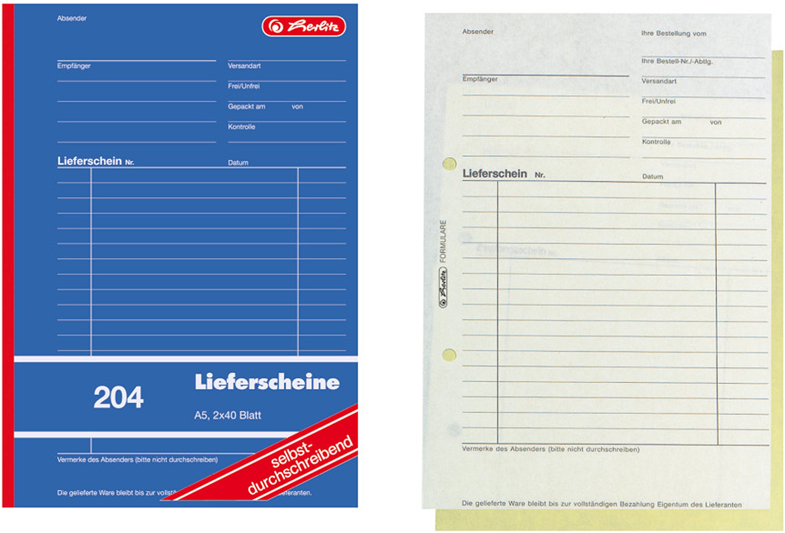 Herlitz 1932839 Lieferschein-Buch A5 204 2x40 Blatt, selbstdurchschreibend (10 Stück)