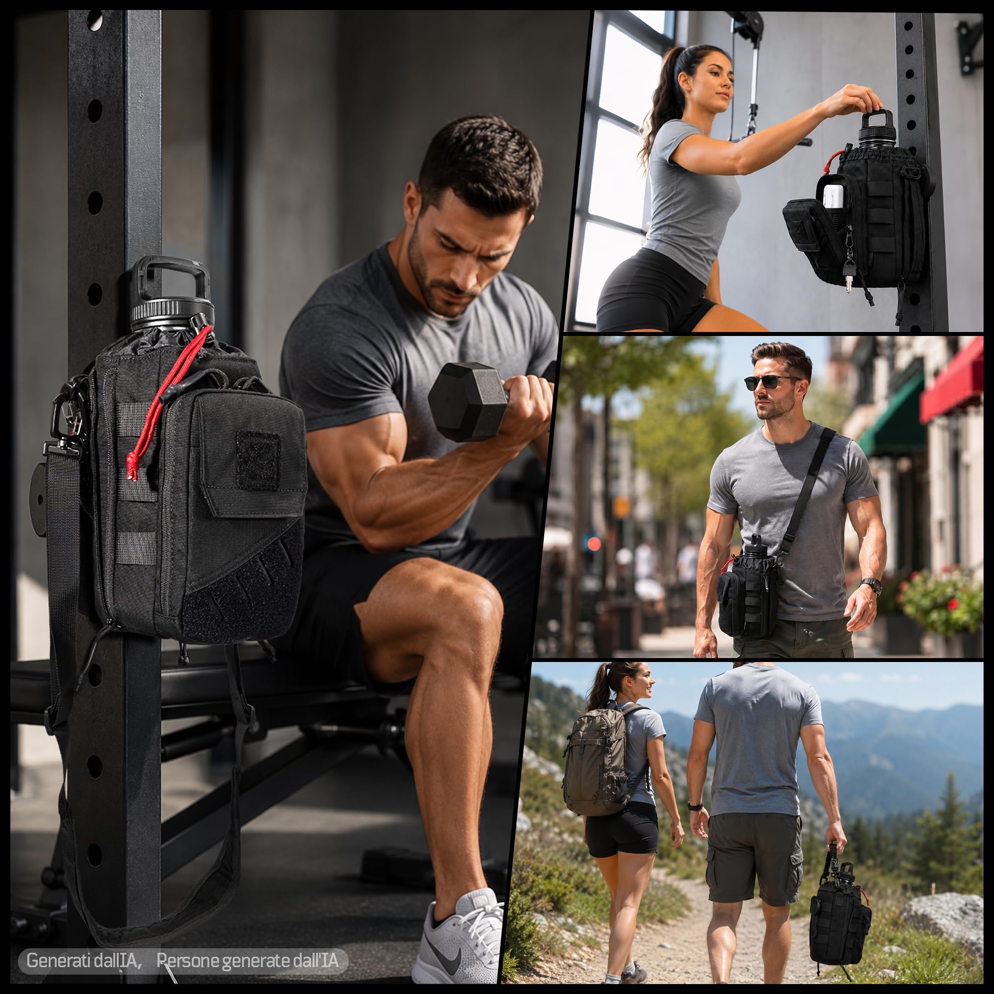 Borsa Porta Borraccia Magnetica per Palestra 1–2L – Custodia Magnetica con Tasca Smartphone, Tracolla Regolabile, Imbottita (senza bottiglia)