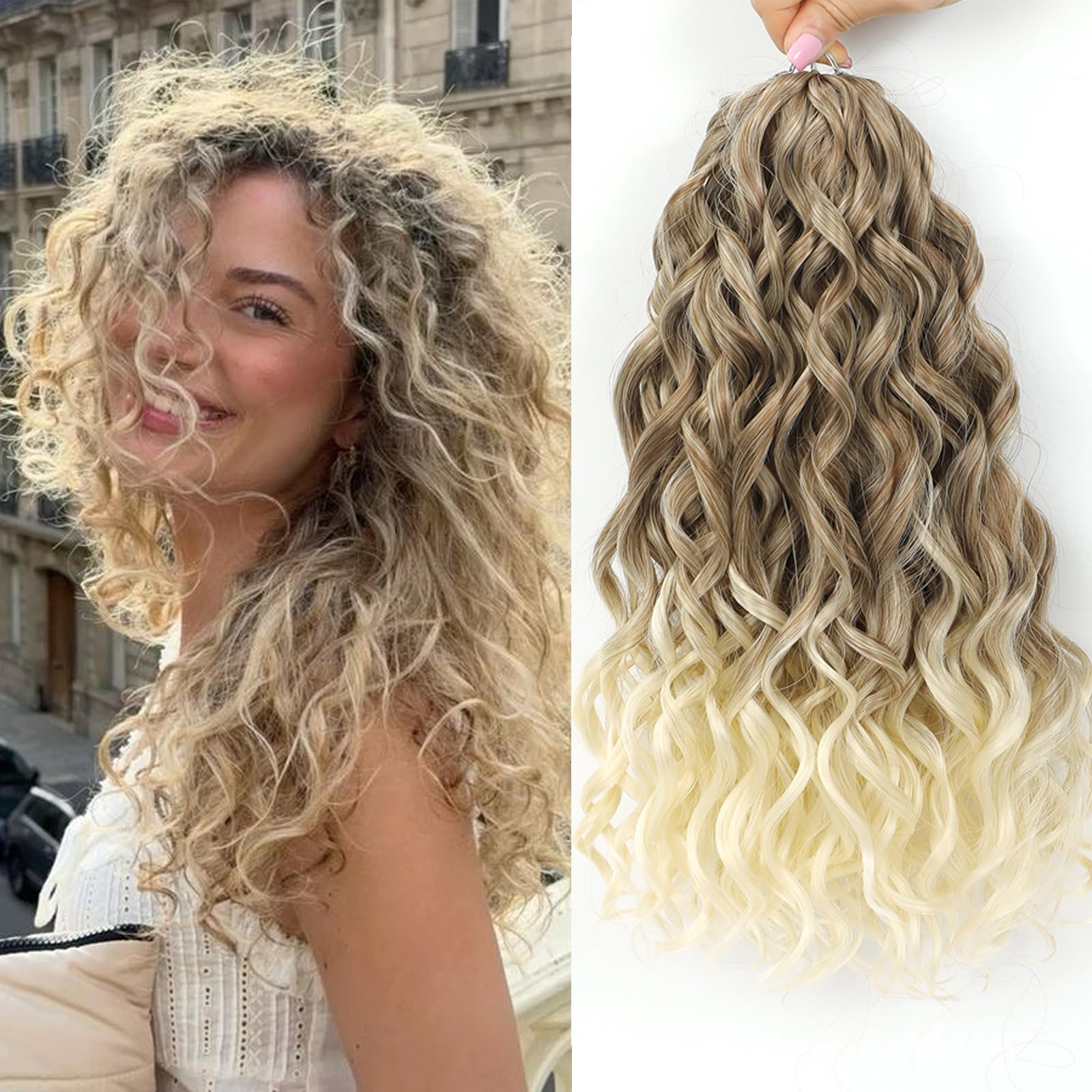 FANWYFYU 6Packs Deep Wavy Twist Crochet Braids Hair 14Inch French Curly Braiding Hair Pre-Looped Long Bohemian Crochet Hairs Water Wave Synthetic Curly Hair Extensions for Women and Girls (#62)