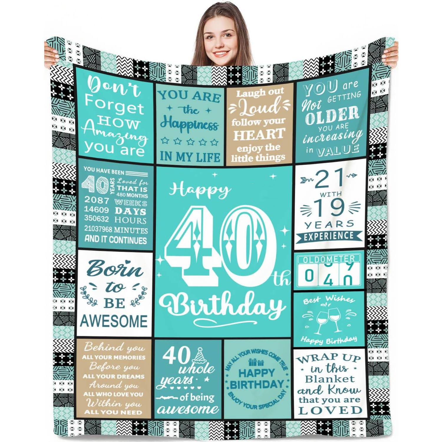 Birthday Birthday Gifts for Women, Unique Happy Birthday Fleece Throw Blanket 60" x 50", Funny Birthday Decorations, Best Birthday Gfit Ideas for Her Friend Mom Sister Grandma Wife(40th, Blue)