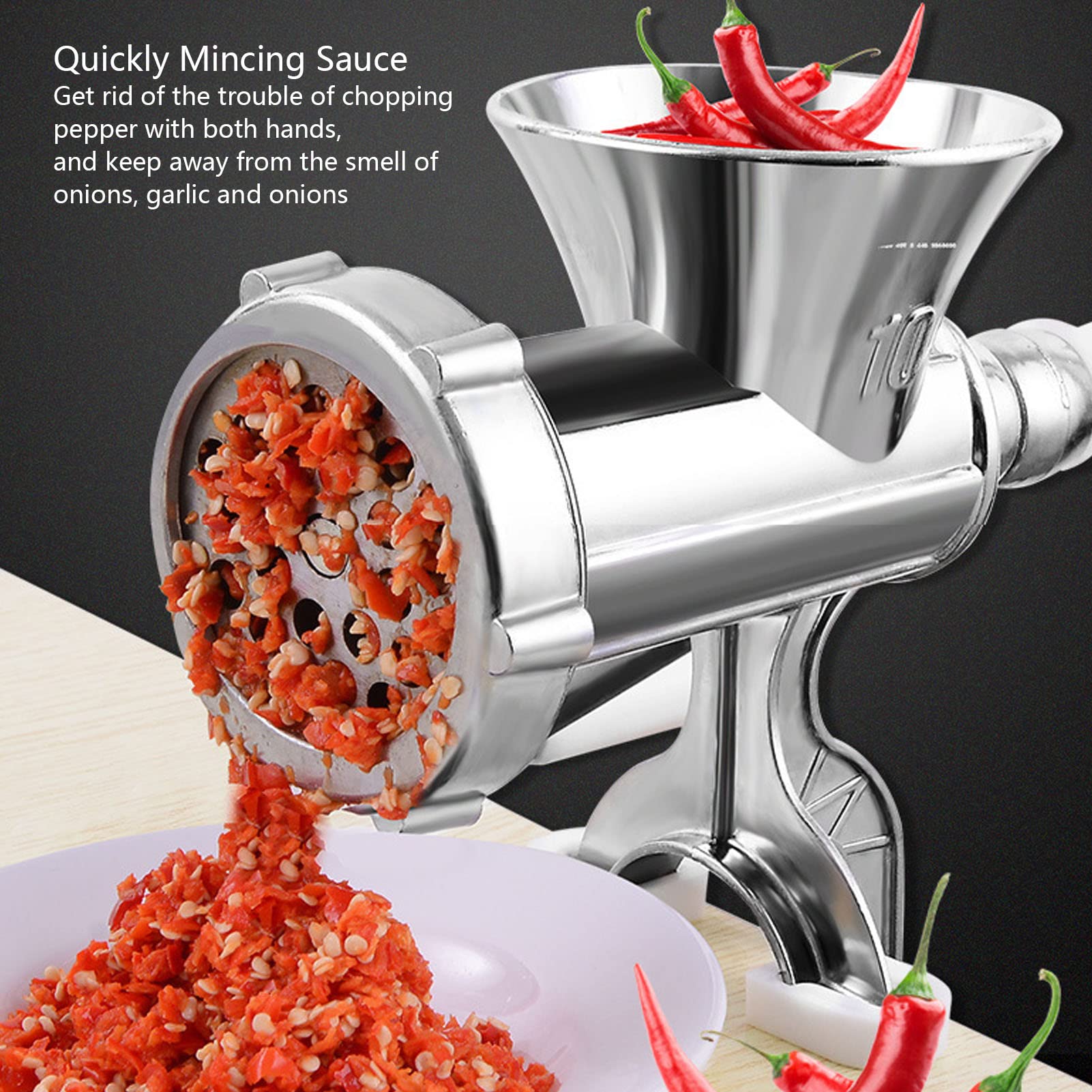 Manual Meat Grinder, Aluminum Manual Meat Grinder and Sausage Stuffer with Tabletop Clamp & 3 Sausage Funnels for Meat, Sausage, Cookies, Silver