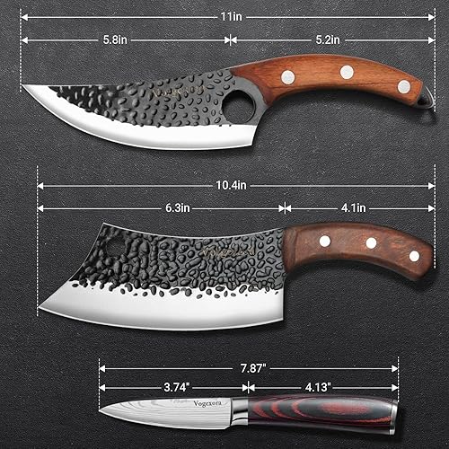 Miniatura 5 de Juego de 3 cuchillos de chef de carnicero para cocina, cuchillo de carne y cuchillo de pelar, cuchillos de acero de alto carbono forjados a mano con