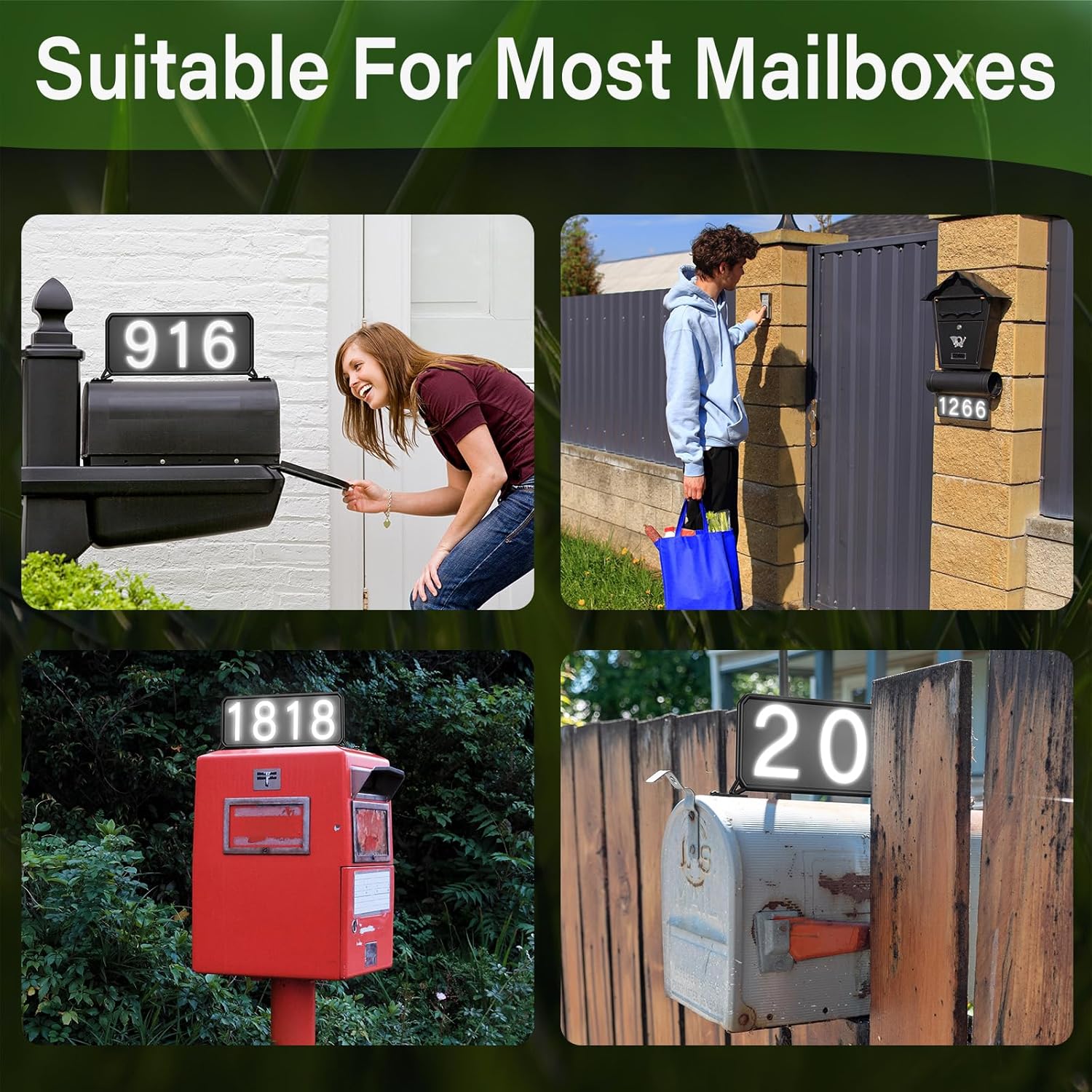 Metal Mailbox Address Plaques - Reflective House Number Plaque for Outside, Double-sided illuminated Address Signs, Easy to Install Mailbox Topper for Visitors,911 Visible -Black