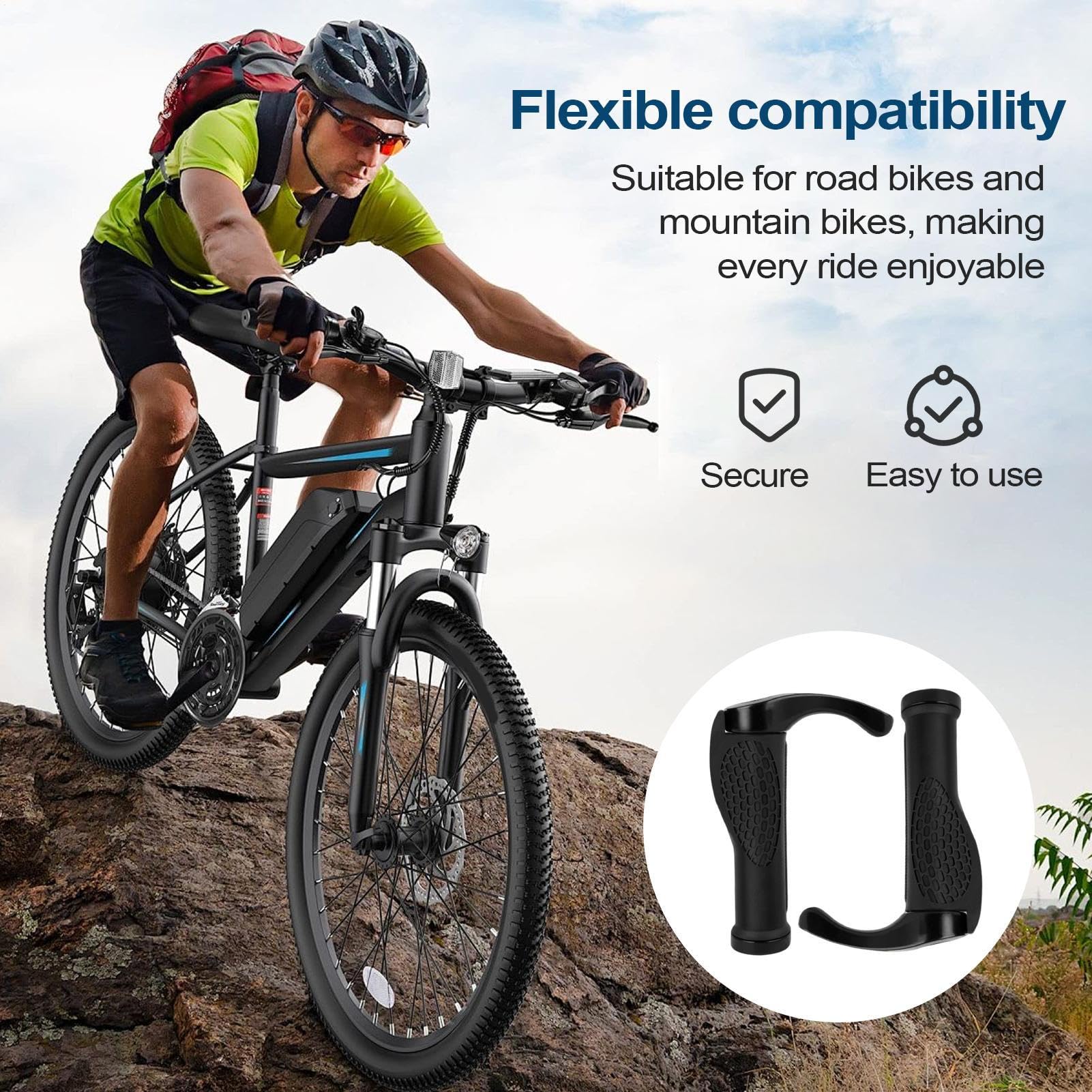 Gacqpli Manubrio Bici Con Fissaggio Rapido – Impugnatura Antiscivolo In Alluminio E Gomma, Design Ergonomico Per Guida Confortevole E Sicura - 2
