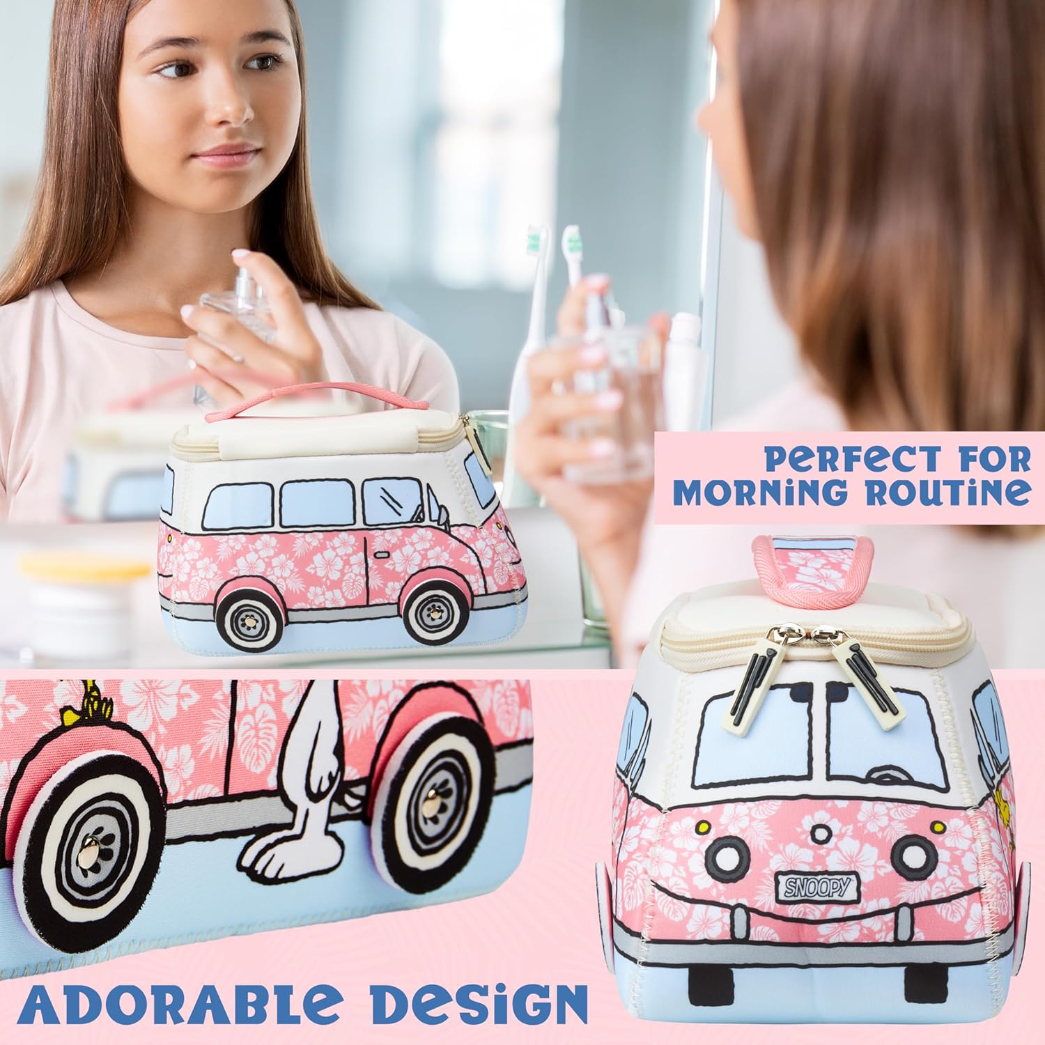 Get Trend Peanuts Snoopy Toiletry Bag, Valentines Day Gifts for Women, Teens Travel Essentials, Girls Makeup Bag, Cruise Essentials, Travel Accessories (Pink Snoopy) - Image 2