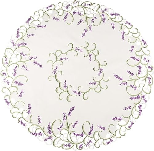 Linens, Art and Things Mantel grande bordado morado lavanda lila, mantel pequeño, mantel redondo (33 pulgadas, redondo)
