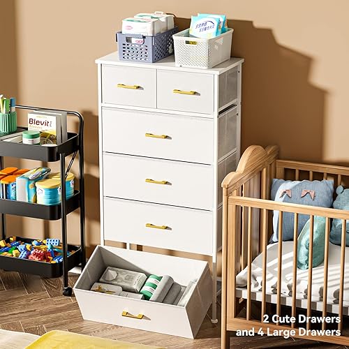 Miniatura 2 de Cómoda alta para dormitorio con 6 cajones, torre de almacenamiento cian para armario, sala de estar, guardería, oficina, cómoda con mango de metal,