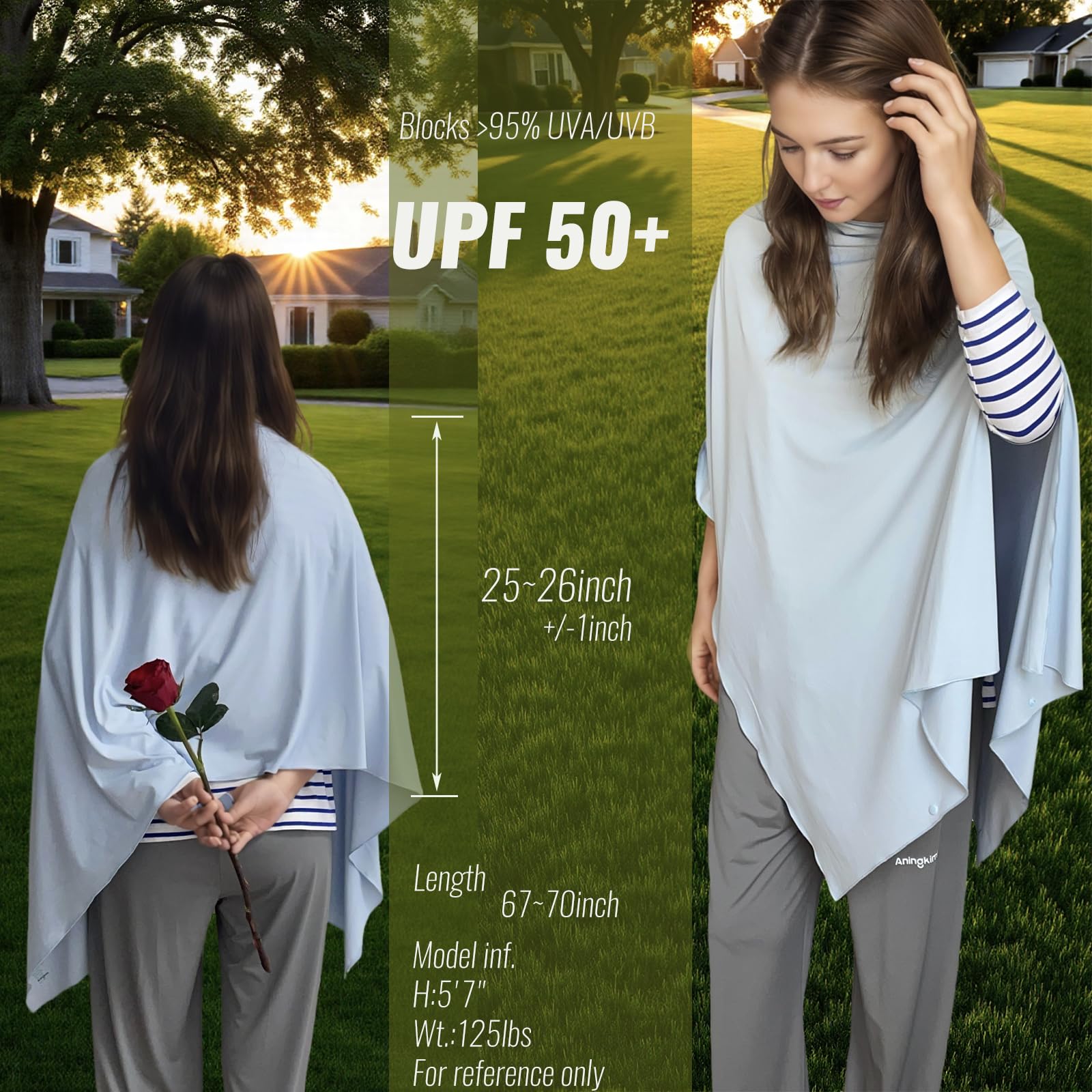 Sonnenschal für Damen, LSF 50+, wandelbar, Strandschal mit Druckknöpfen, UV-Schutz, Sommerabdeckung für Outdoor-Reisen