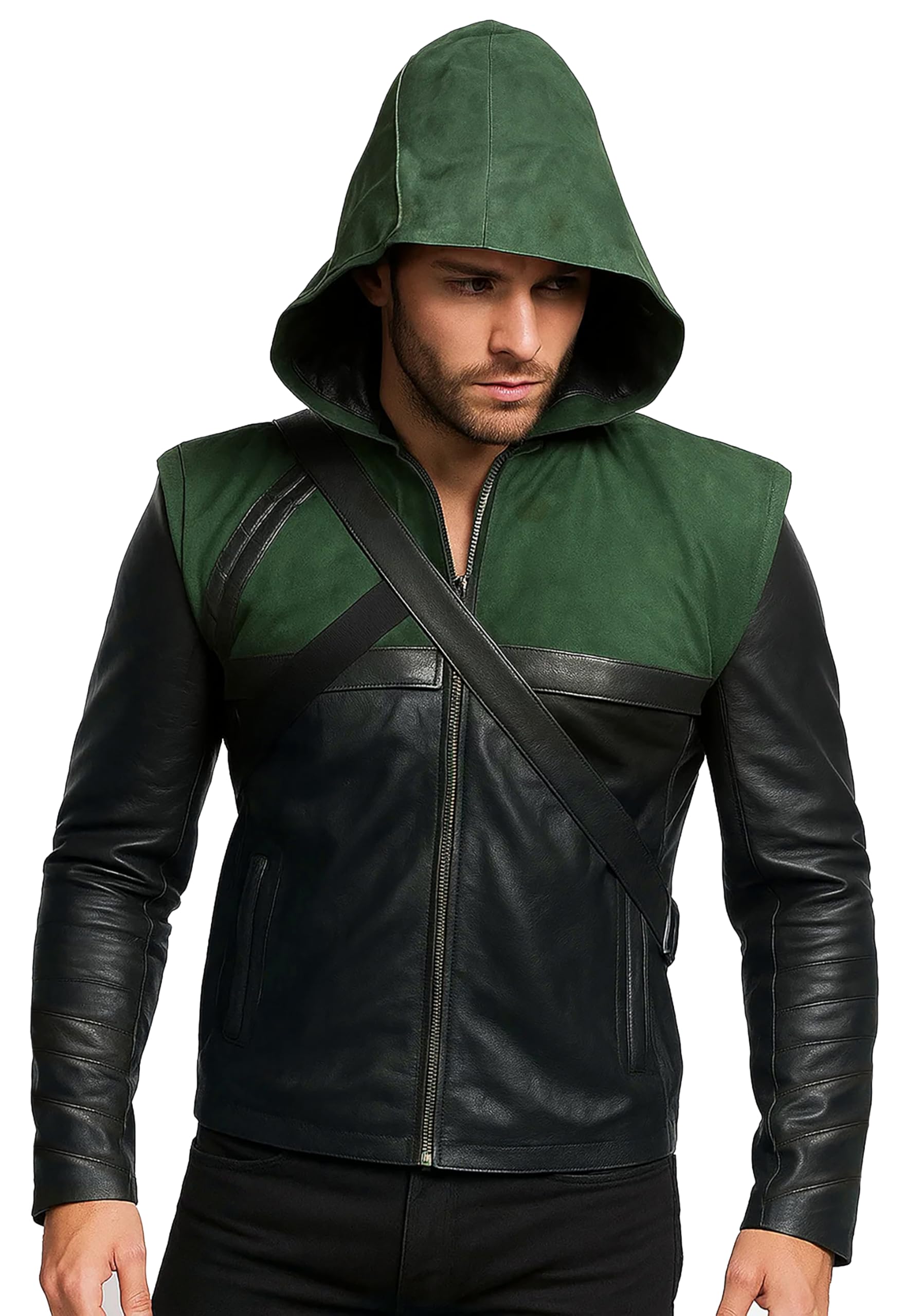 Mens Green Hooded Superhero Costume Cosplay Jacket Collection Halloween Outfits