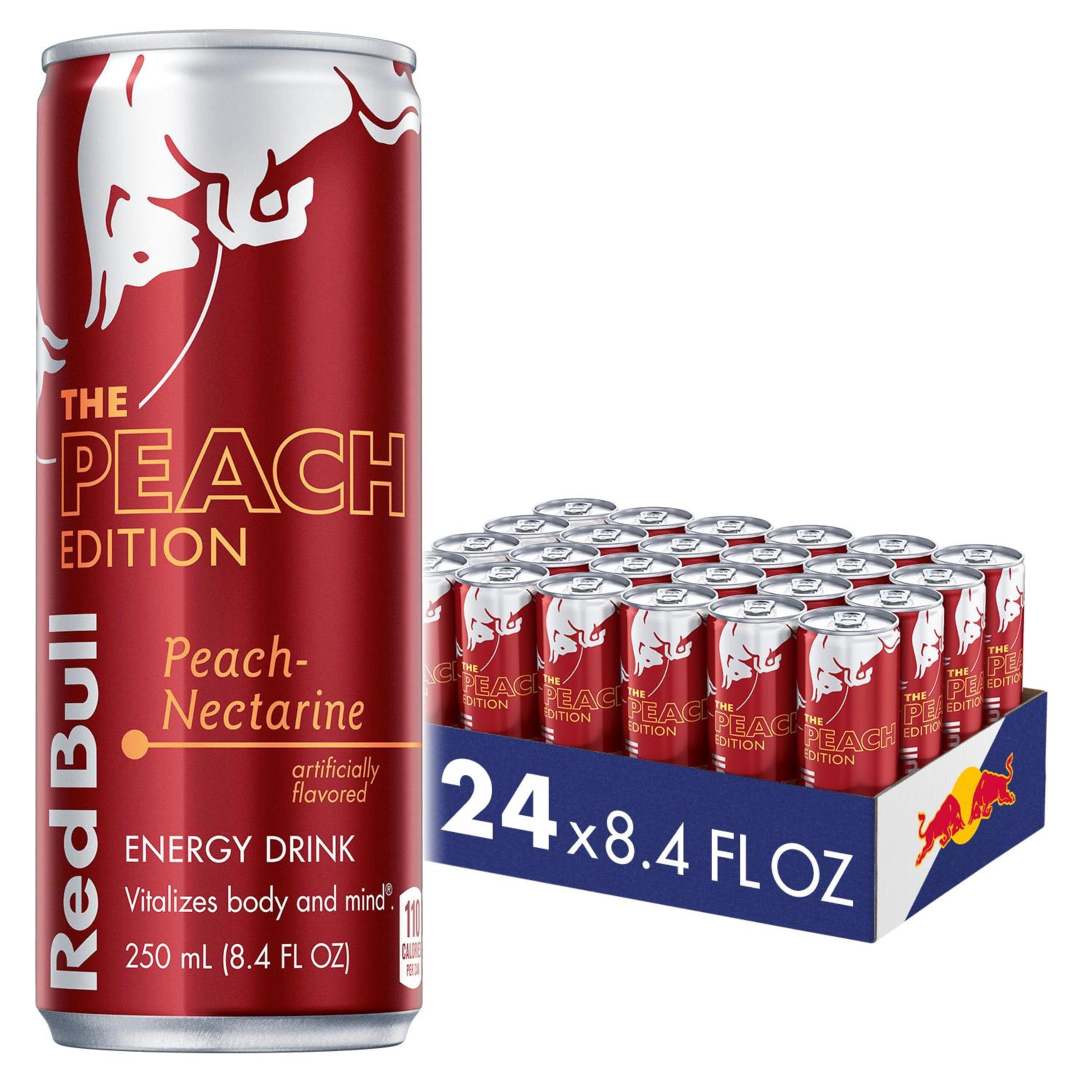 Red Bull Peach Edition Energy Drink, Peach Nectarine, with 80mg Caffeine plus Taurine & B Vitamins, 8.4 Fl Oz, Pack of 24 Cans