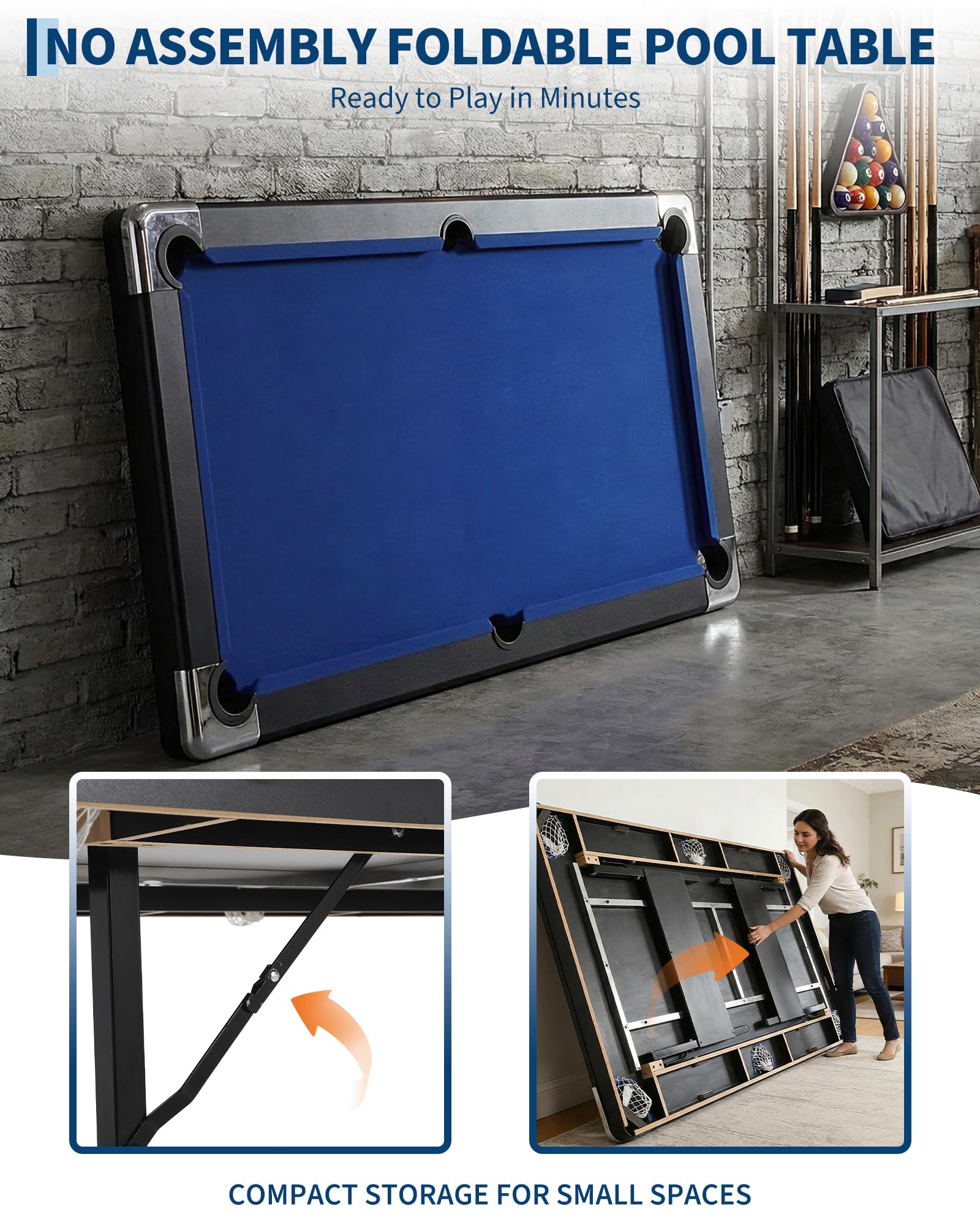 Garvee 6 FT Pool Table for Home, Compact Billiard Table Set with Cues, Balls, Triangle, Brush and Chalk, Folding Pool Tables for Family Game Room — view 5