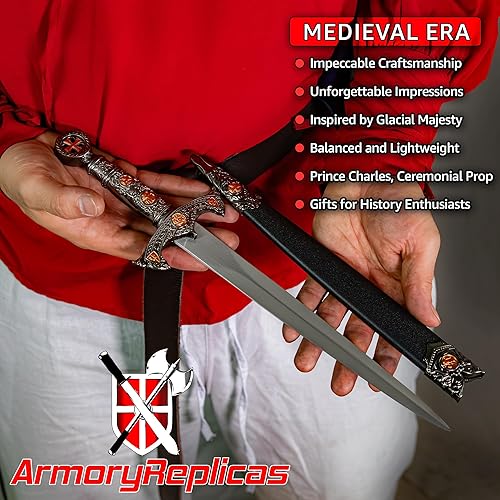 Miniatura 6 de Armory Replicas - Expedition of Faith - Daga medieval de acero inoxidable - Cuchillo de recreación de caballero cruzado templario para disfraz de