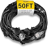 Vista 11 de COLSEN Cable de extensión con múltiples tomas: cable SJTW de alimentación de calibre 16 resistente de 25 pies, enchufe múltiple NEMA de 15 amperios