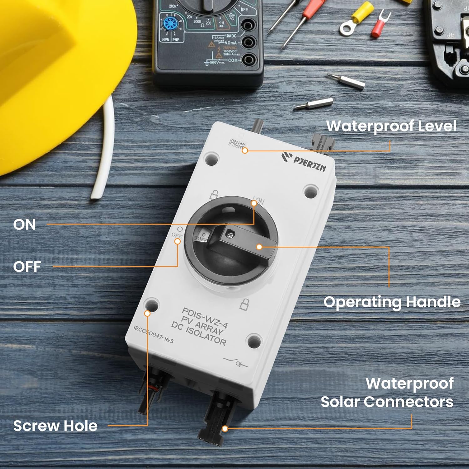 Solar Panel Disconnect Switch 32Amps 1200V 4P DC Isolator Switch PV System IP66 Waterproof - Ideal for Solar Power Outdoor Isolation Cut Off for Photovoltaic System Repair Replace(1200V 32A)