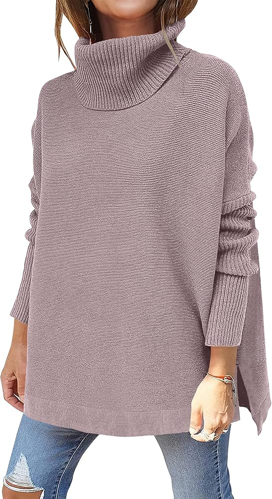 ANRABESS Women's Oversized Turtleneck Batwing Sleeve Spilt