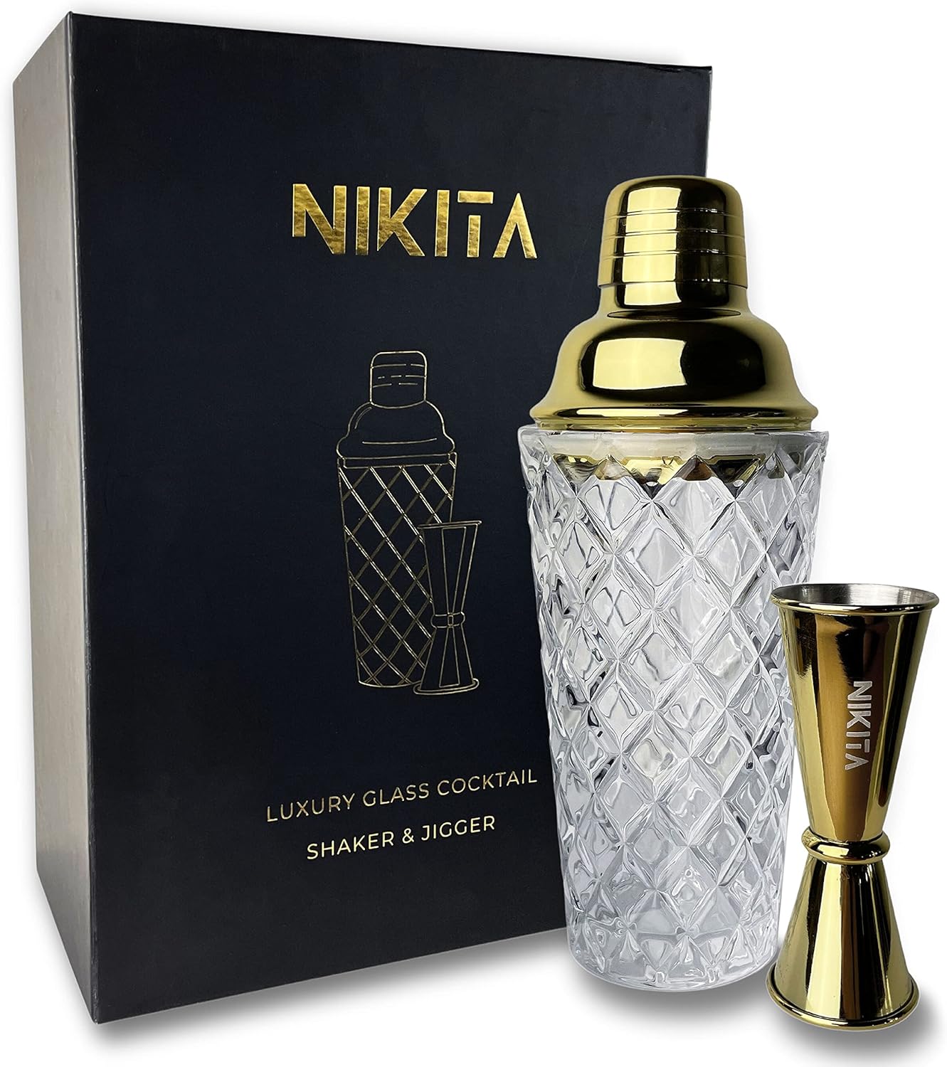 Nikita Luxury Glass Cocktail Shaker Cocktail Shaker Glass Metallic