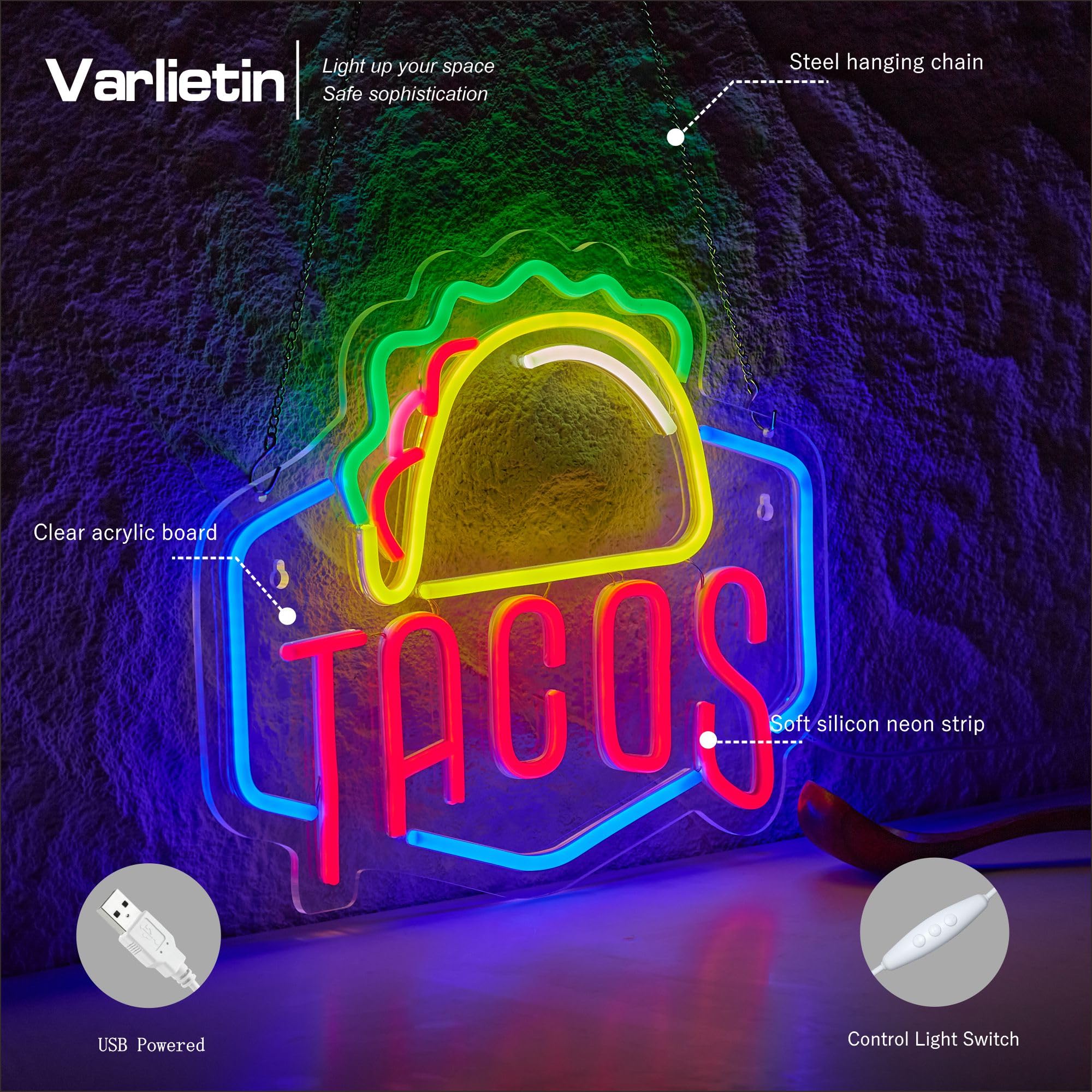 Tacos Neon Sign for Wall Decor, Taco Open LED Neon Signs Lights