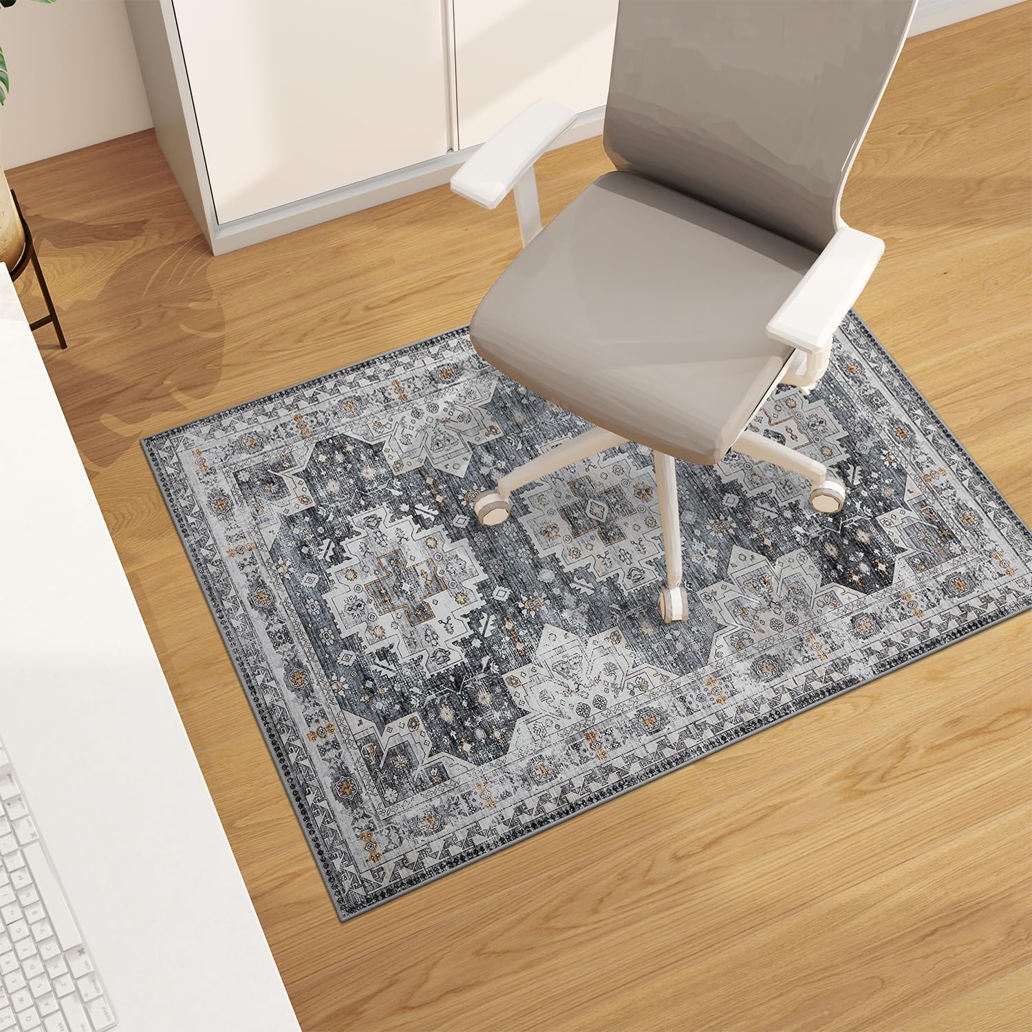 chakme Office Chair Mat for Hardwood Floor, 48"x36" Easy Glide Computer Desk Mat Protector for Rolling Chair Under Desk Rug Nonslip Backing, Machine Wash, (Boho)