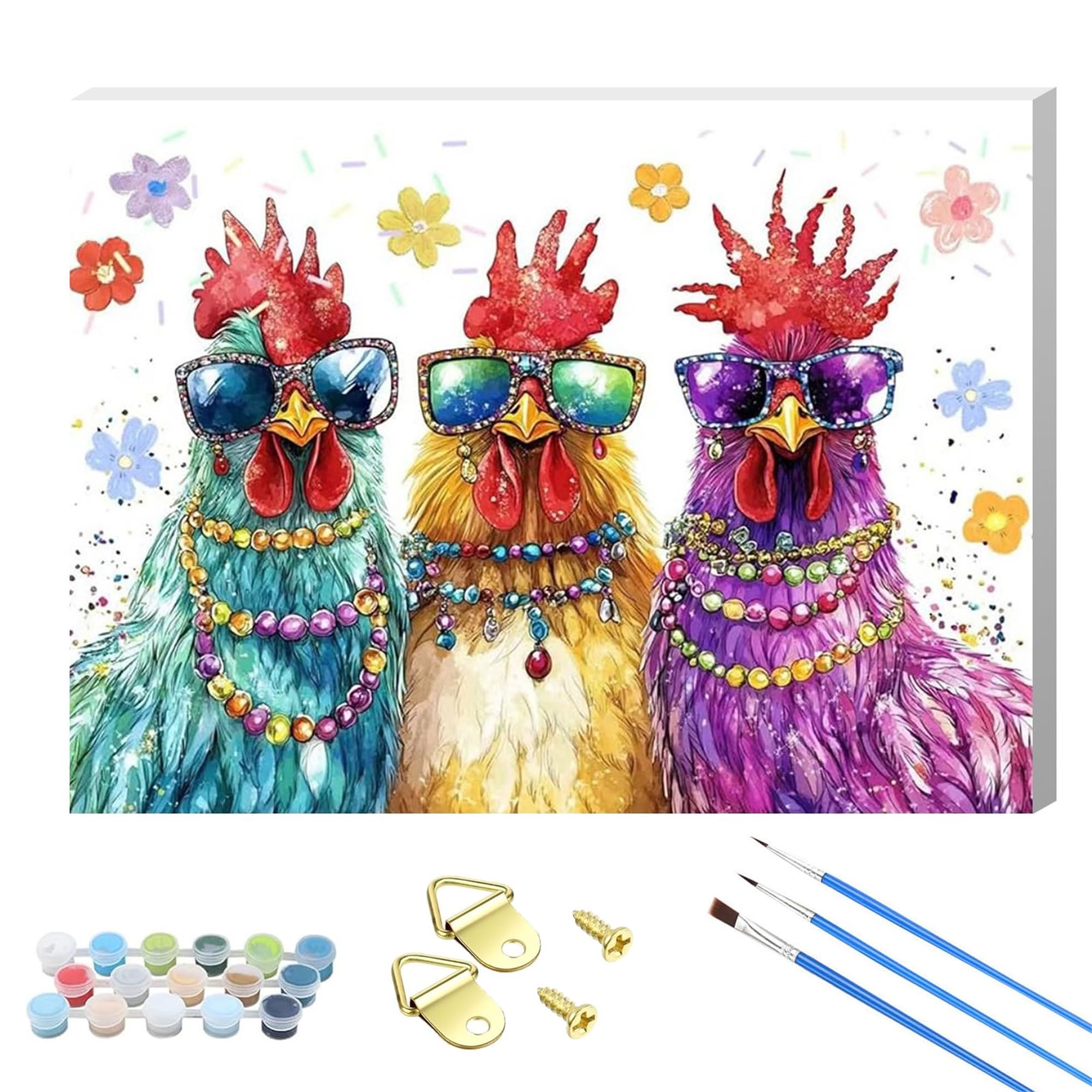 HEFEIS Adults Paint by Number Kits,Framed Painting by Numbers Kits on Canvas,Color by Numbers Adult Acrylic Watercolor Gifts for Friends Wall Decor (Chicken)