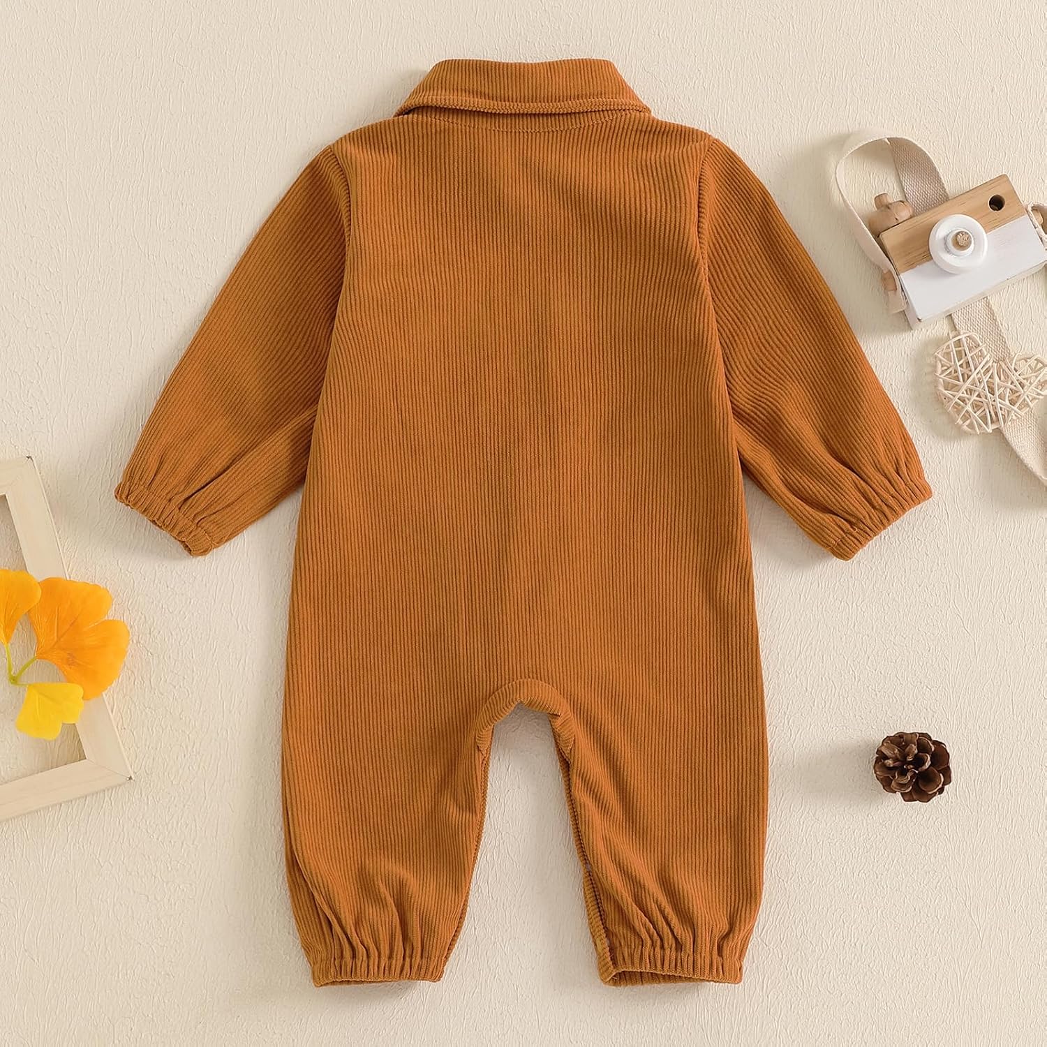 Karuedoo Newborn Baby Boy Girl Clothes Corduroy Long Sleeve Button Up Romper Jumpsuit Collared Bodysuit Fall Winter Outfit - Image 3