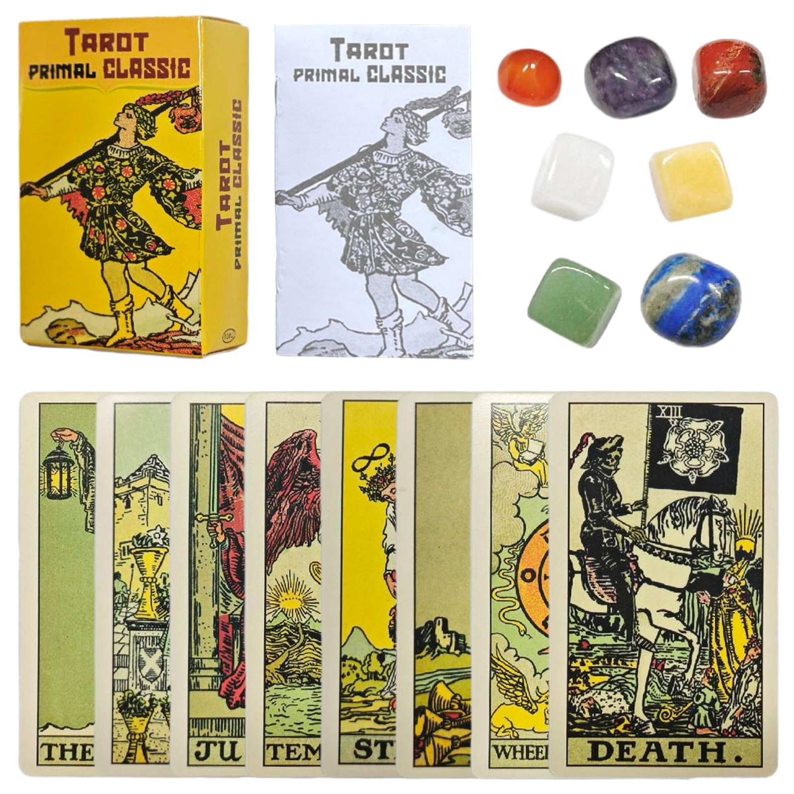 78 Piezas Tarot con Libro Guía y 7 Piedras de Chakra, Cartas de Tarot para Lectores y Expertos Principiantes, Espirituales para Mujeres