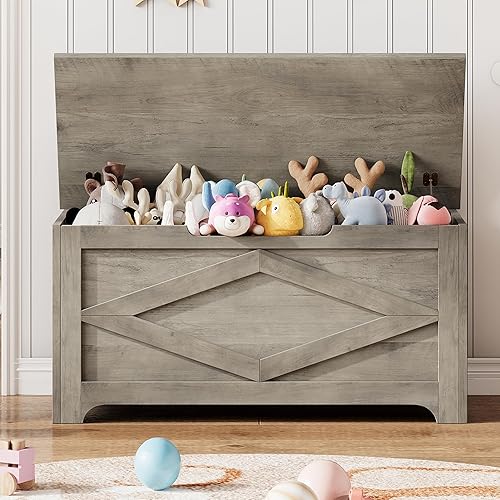 Miniatura 27 de GAOMON Baúl de almacenamiento, baúl de almacenamiento de madera con marco de metal, banco de zapatos de entrada con cojín, organizador de Marrón