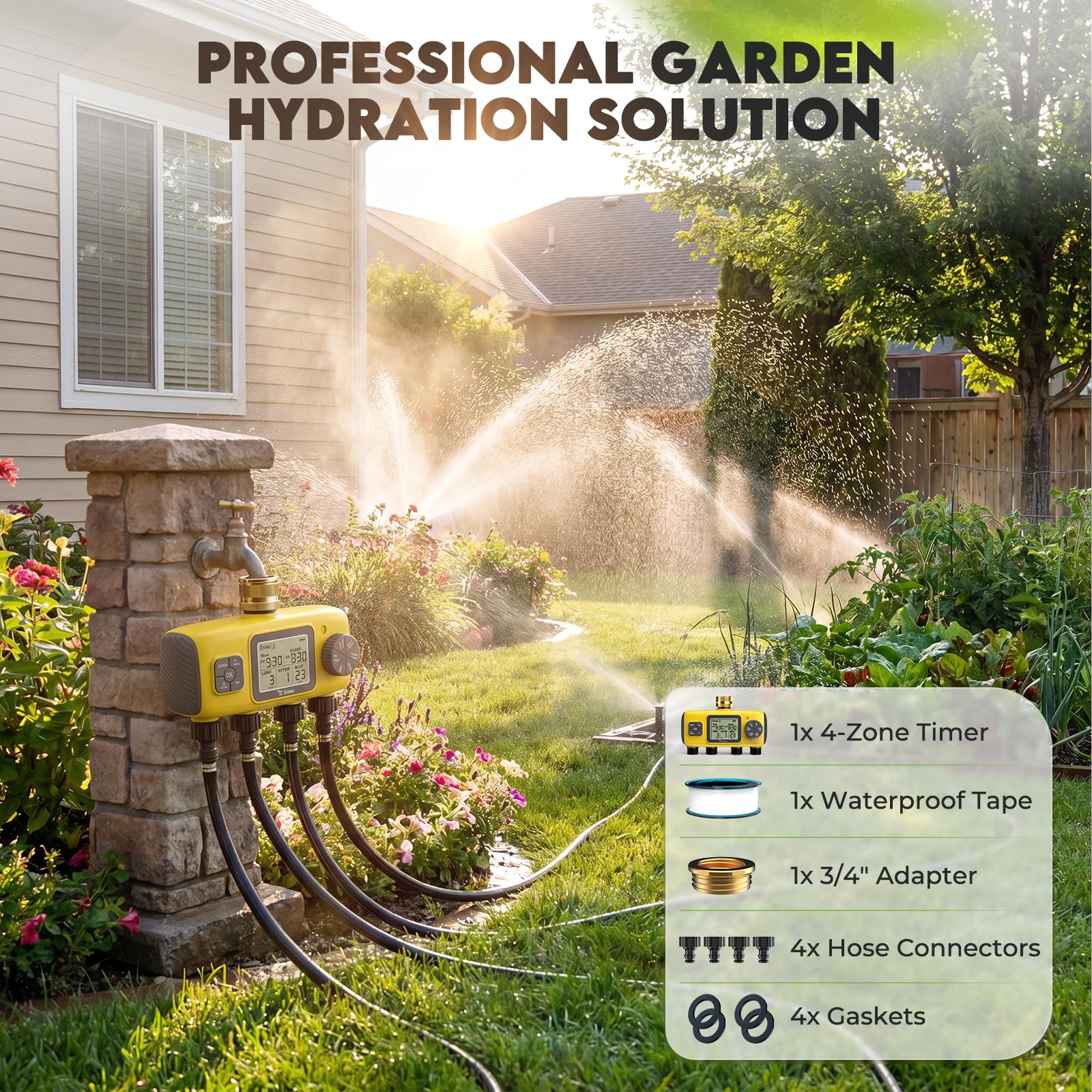 Programmateur Arrosage Automatique AVCE 4 Zone Écran LCD Minuteur Jardin