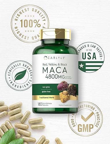 Miniatura 5 de Carlyle Cápsulas de raíz de maca para mujeres y hombres 4800 mg 180 unidades Extracto de alta potencia Suplemento sin OMG y sin gluten