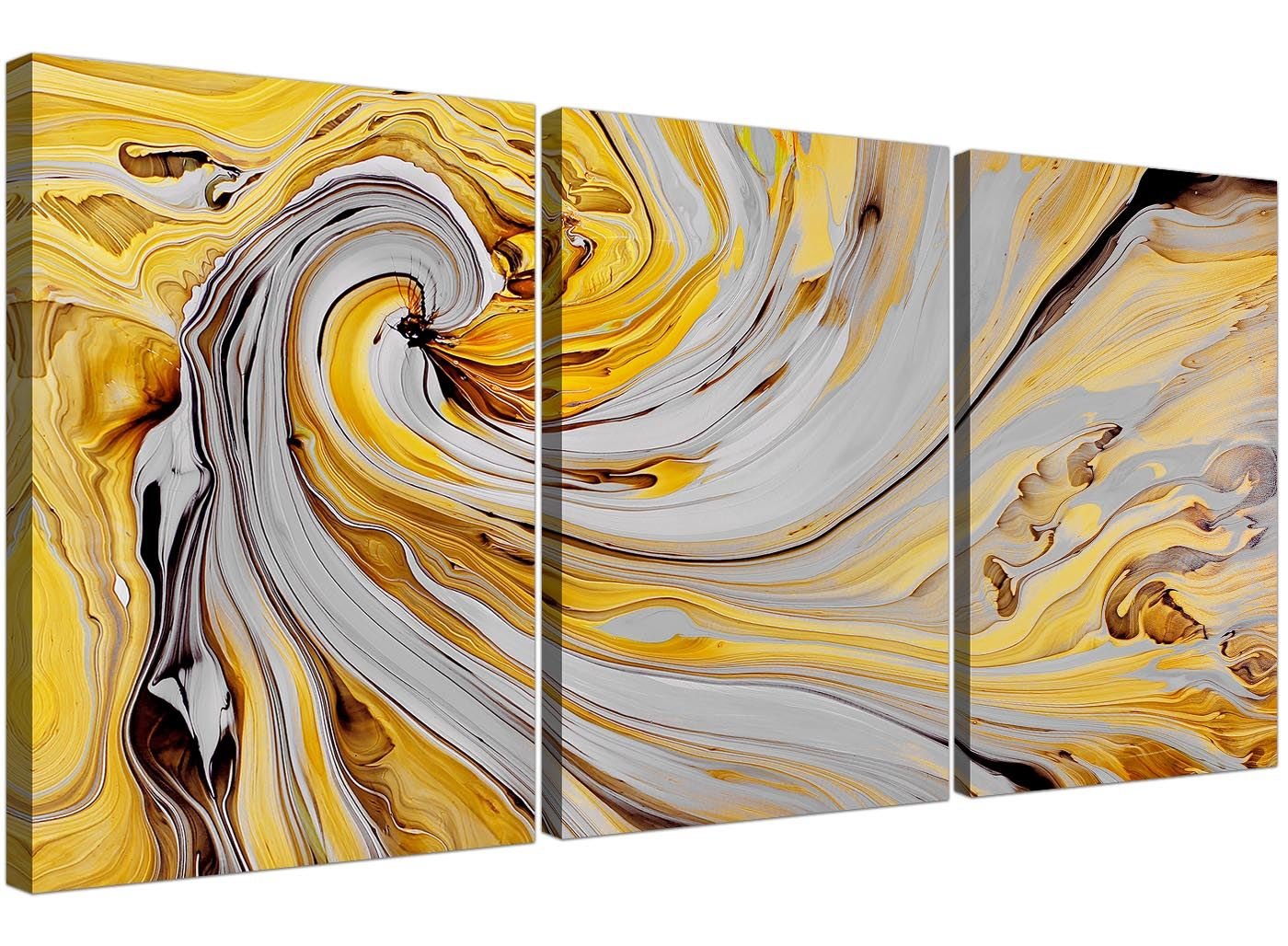 Wallfillers Mustard Yellow And Grey Spiral Swirl - Abstract Canvas Split 3 Piece - 3290