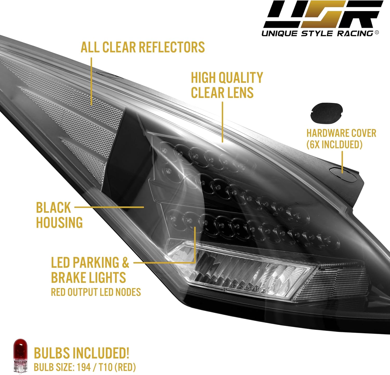 USR 03-05 Z33 Tail Light – “Z Shape” RED LED Output Rear Lamps (Left + Right) Pair - Compatible with 2003-2005 Nissan 350z Z33 Pre-Face All Z Models (MONOCHROME BLACK & CLEAR LENS JDM TAIL LIGHTS)