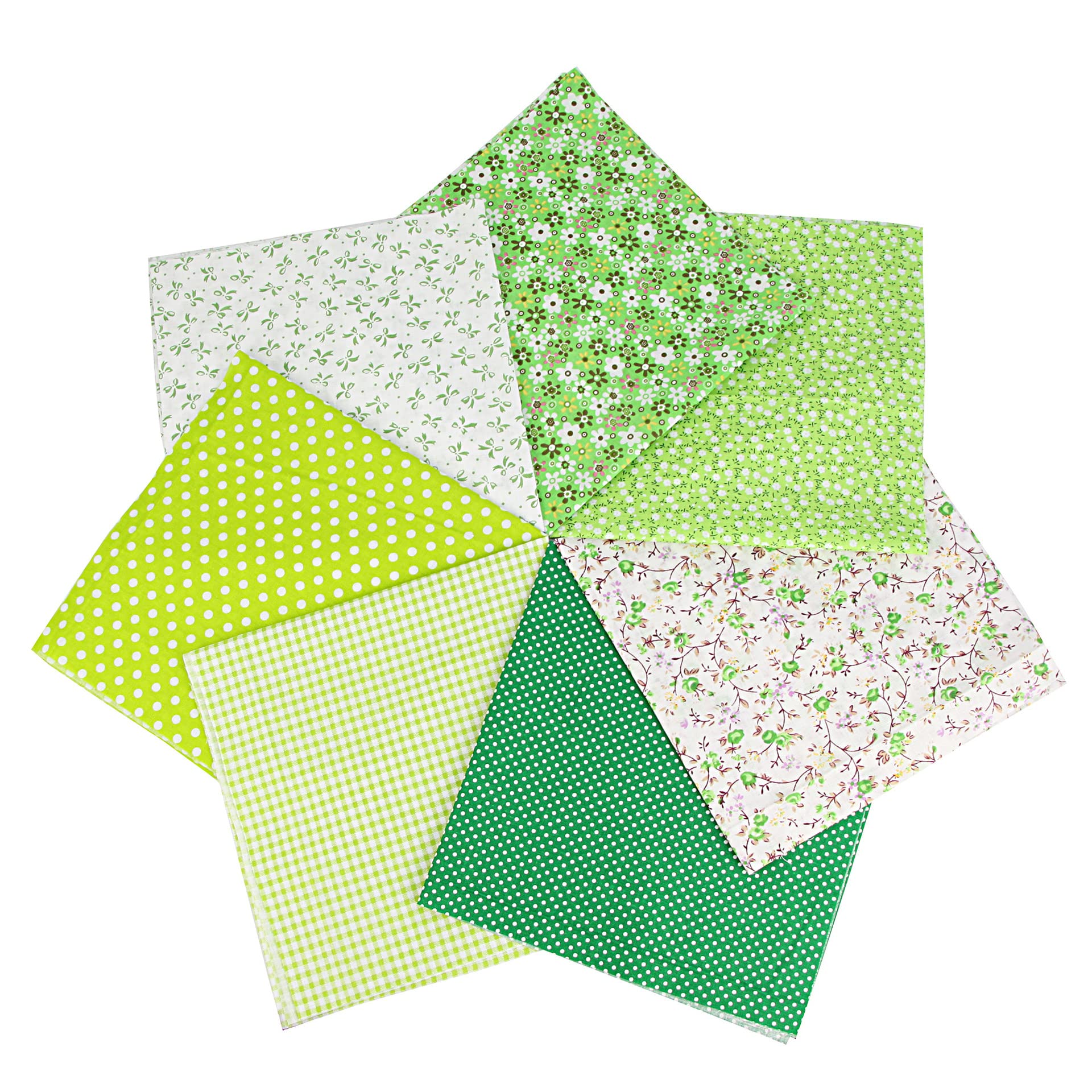 7pcs Fat Quarters Fabric Bundles - Green Cotton Material, 9.84x9.84in, Soft&Durable for Dressmaking, Patchwork, DIY Crafts & Sewing