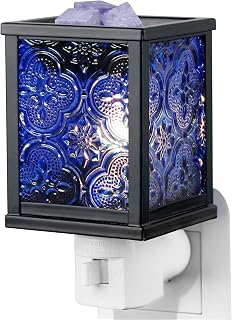 CVHOMEDECO. Wall Plug-in Moroccan Electric Wax Melt Warmer Decorative Candle Warmer for Scented Candle, Wax Melts, Tarts and Fragrance Oils, Night Light Decor., Square, Cobalt Glass