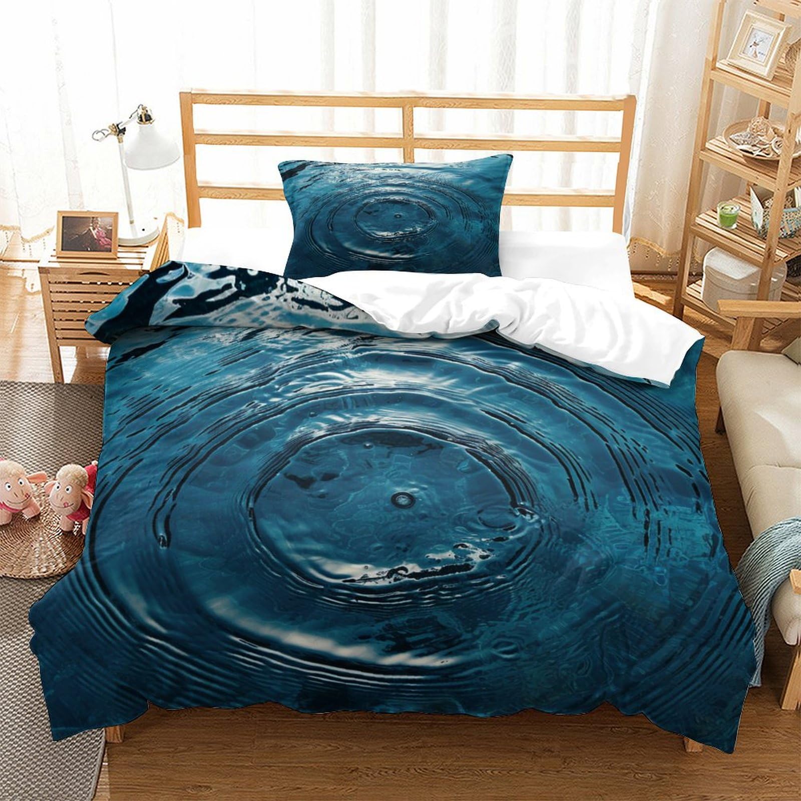 P1s9u7w5y Water Ripple-8 Ripple Water 3D Printed Duvet Cover Set 3Pcs Microfiber Blue Wave Bedding Set Single（135X200cm）