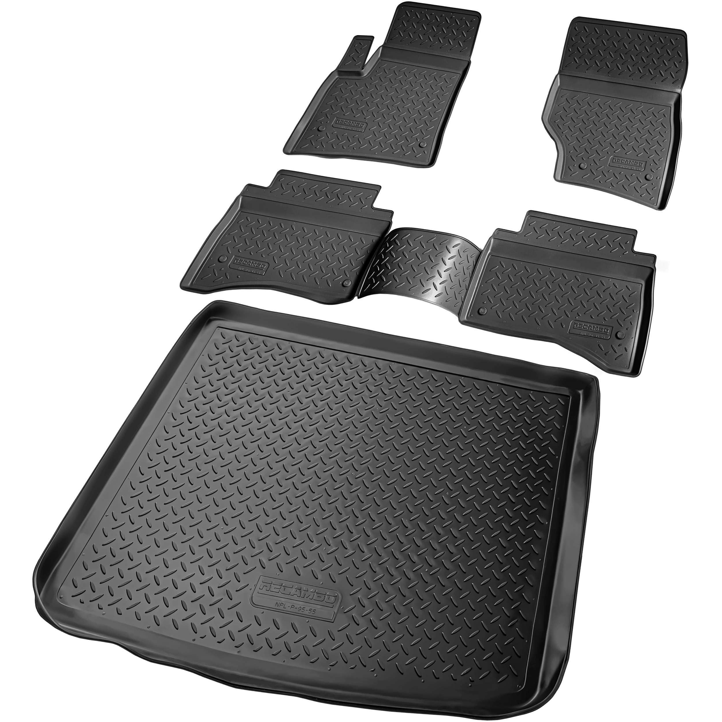 Recambo Juego de Alfombrillas de Goma y Bandeja para Maletero para VW Touareg I | Tipo 7L | 2002 2010 100% Alfombrillas para Coche y Maletero de TPE Antideslizante Negro