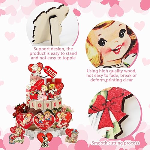 Miniatura 4 de Nitial 16 piezas de bandeja escalonada para el día de San Valentín, decoración rústica de madera para el día de San Valentín, decoraciones retro