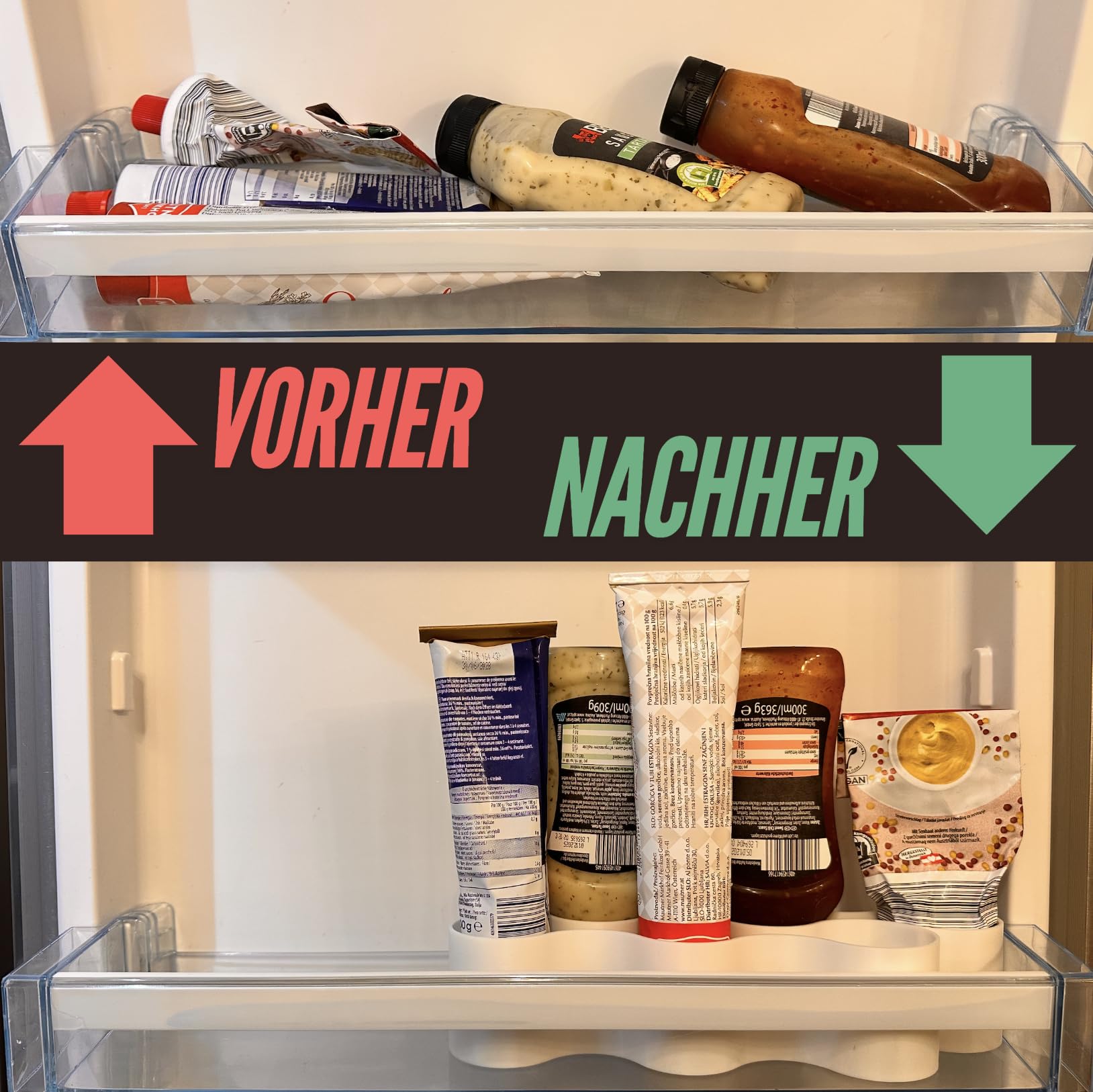 Tubenhalter 4-fach für große & kleine Tuben - Kühlschrank Organizer