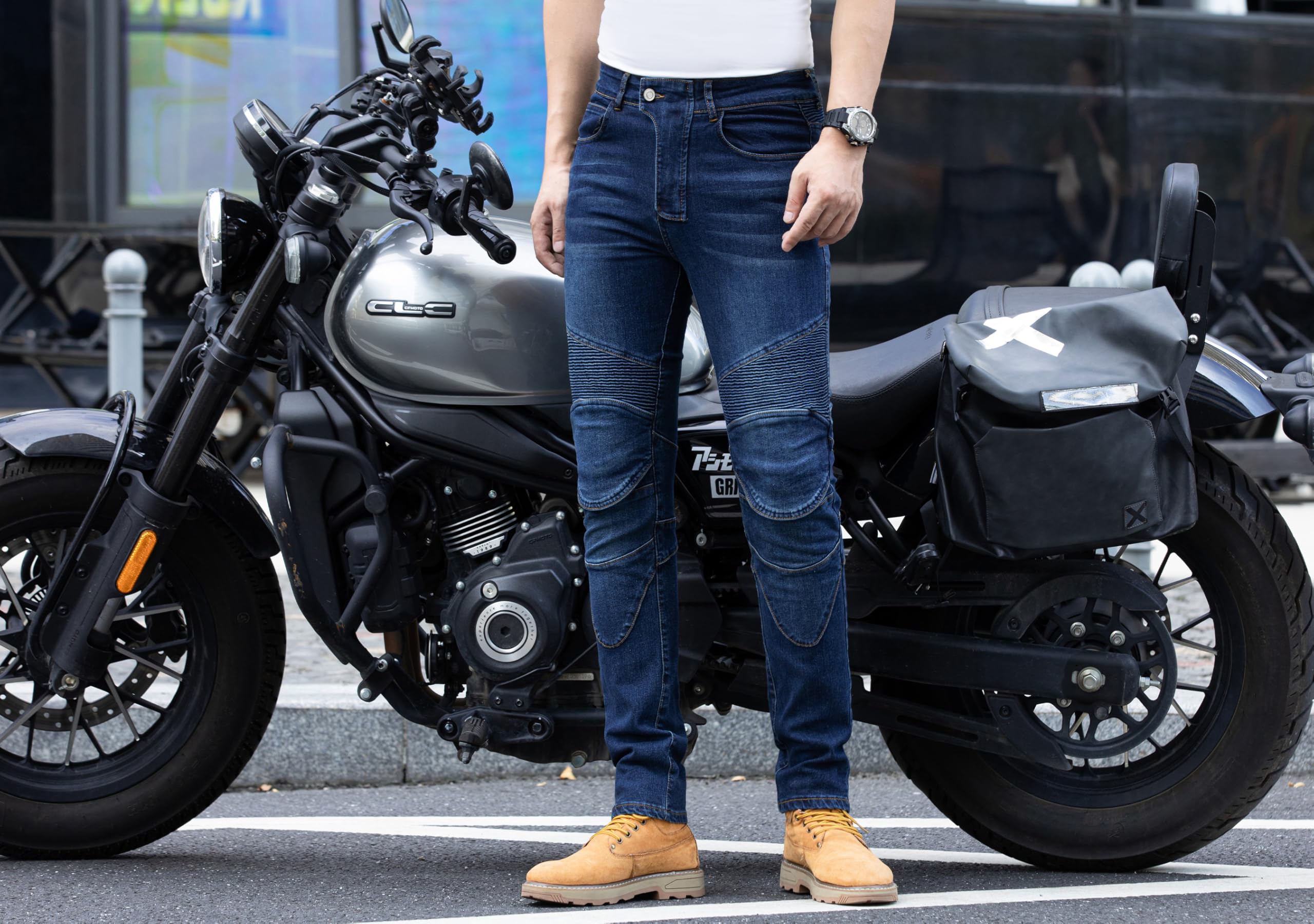 Jeans Moto para Hombres con CE Protección Pantalones de Denim Elástico para Todas Las Estaciones