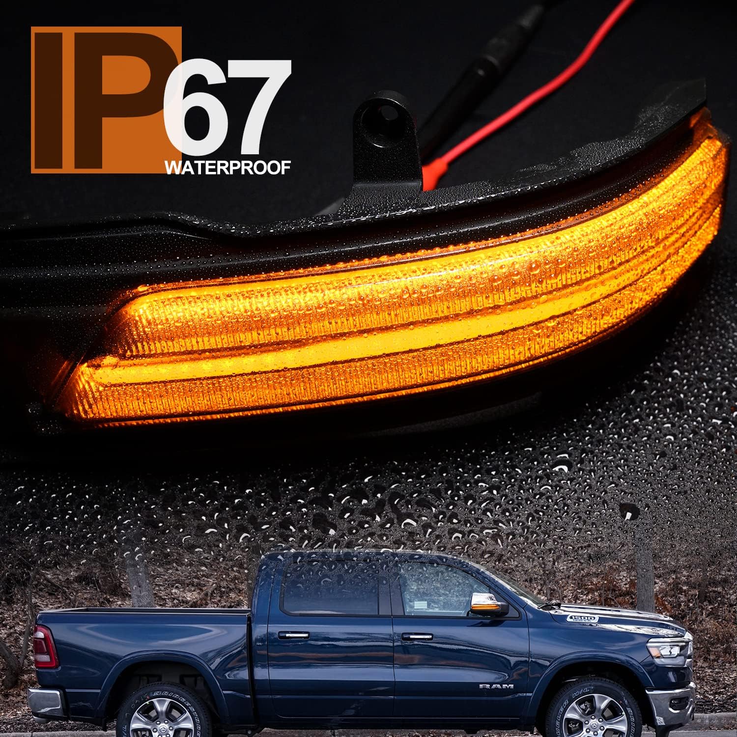 NSLUMO Sequential LED Side Mirror Marker Lights Compatible w/ 2019-2024 Dodge RAM 1500 Pickup Towing Mirror Turn Signal Indicator Lamp Assembly Smoked Lens