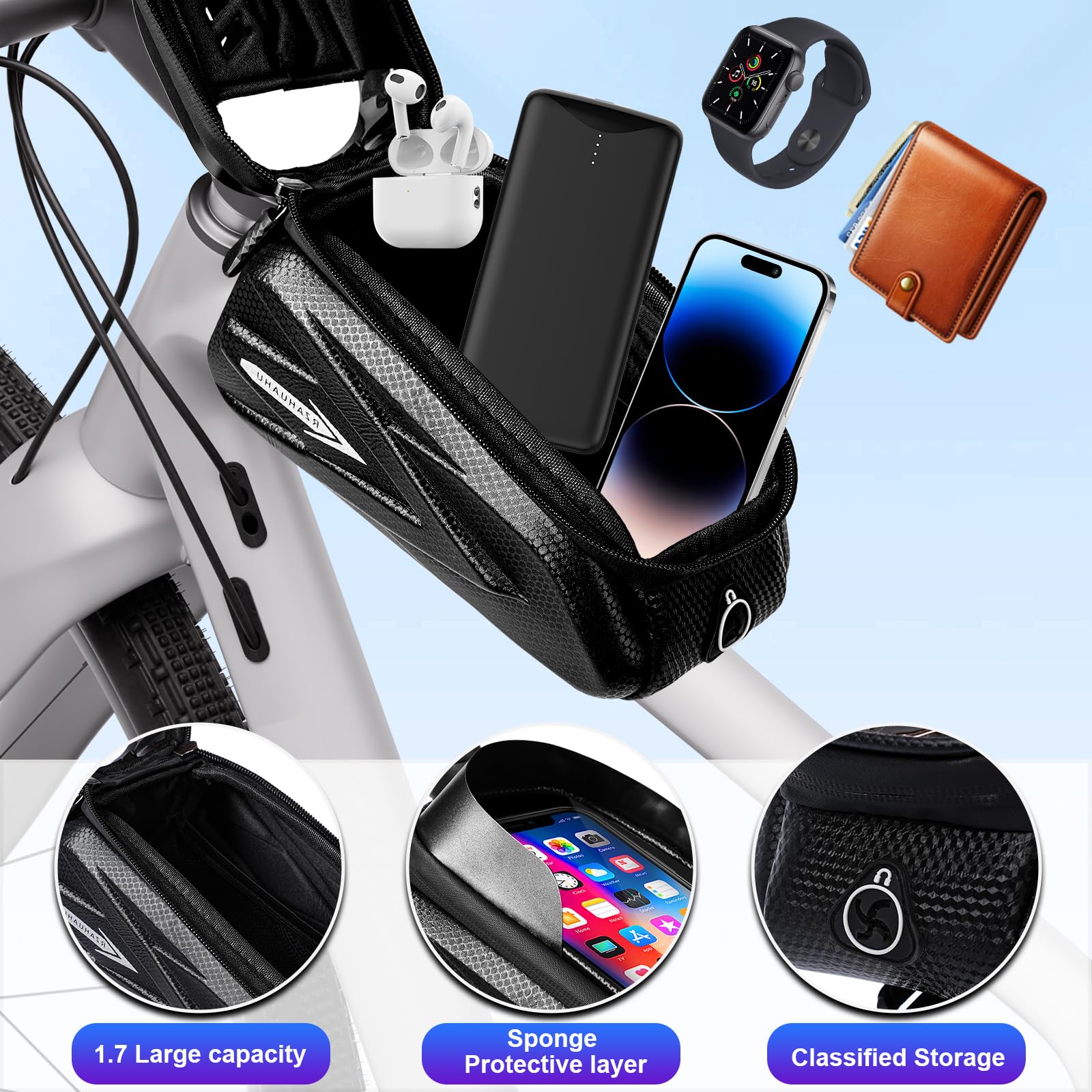 Sacoche De Cadre Vélo étanche LDIGT – Compatible Smartphone 6,8 Pouces, TPU Tactile, Pour VTT Et Route