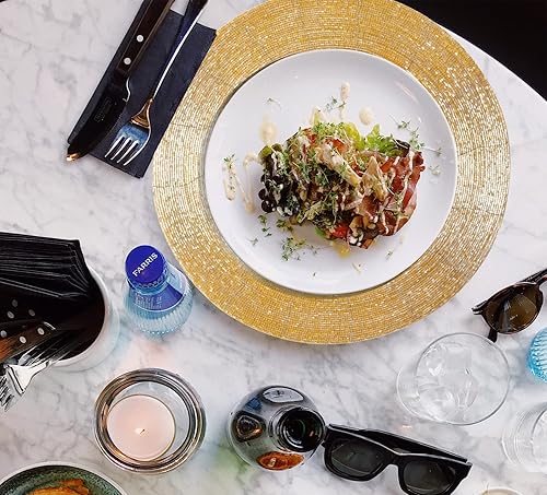 Miniatura 6 de Juego de 4 manteles individuales hechos a mano con cuentas de 13 pulgadas, hermoso y elegante tapete decorativo para mesa de comedor, Pascua,