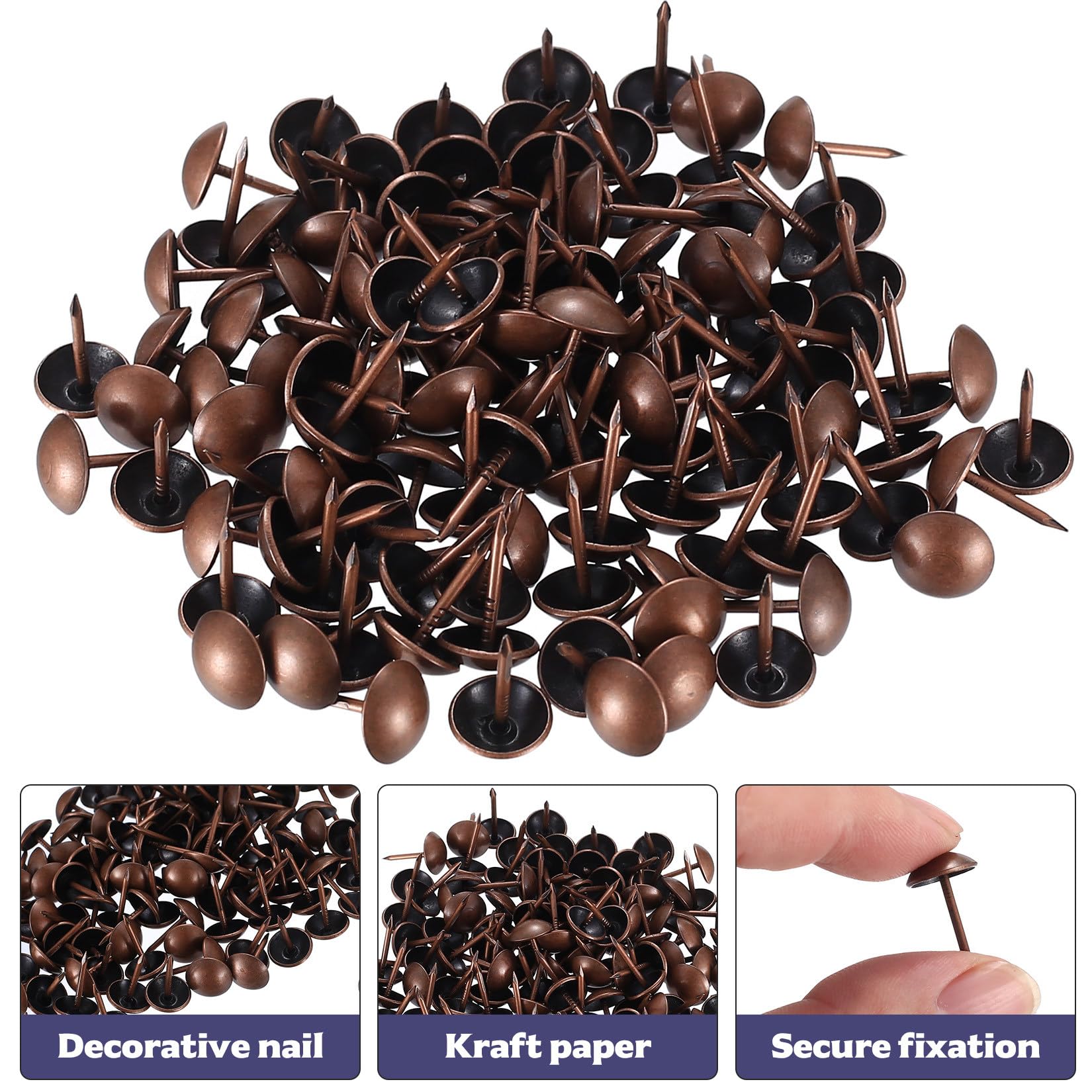 Tenbrachian 580 PcsUpholstery Tacks, Antique Upholstery Pins, Brown Upholstery Nails, Vintage Decorative Thumb Tacks - Image 3