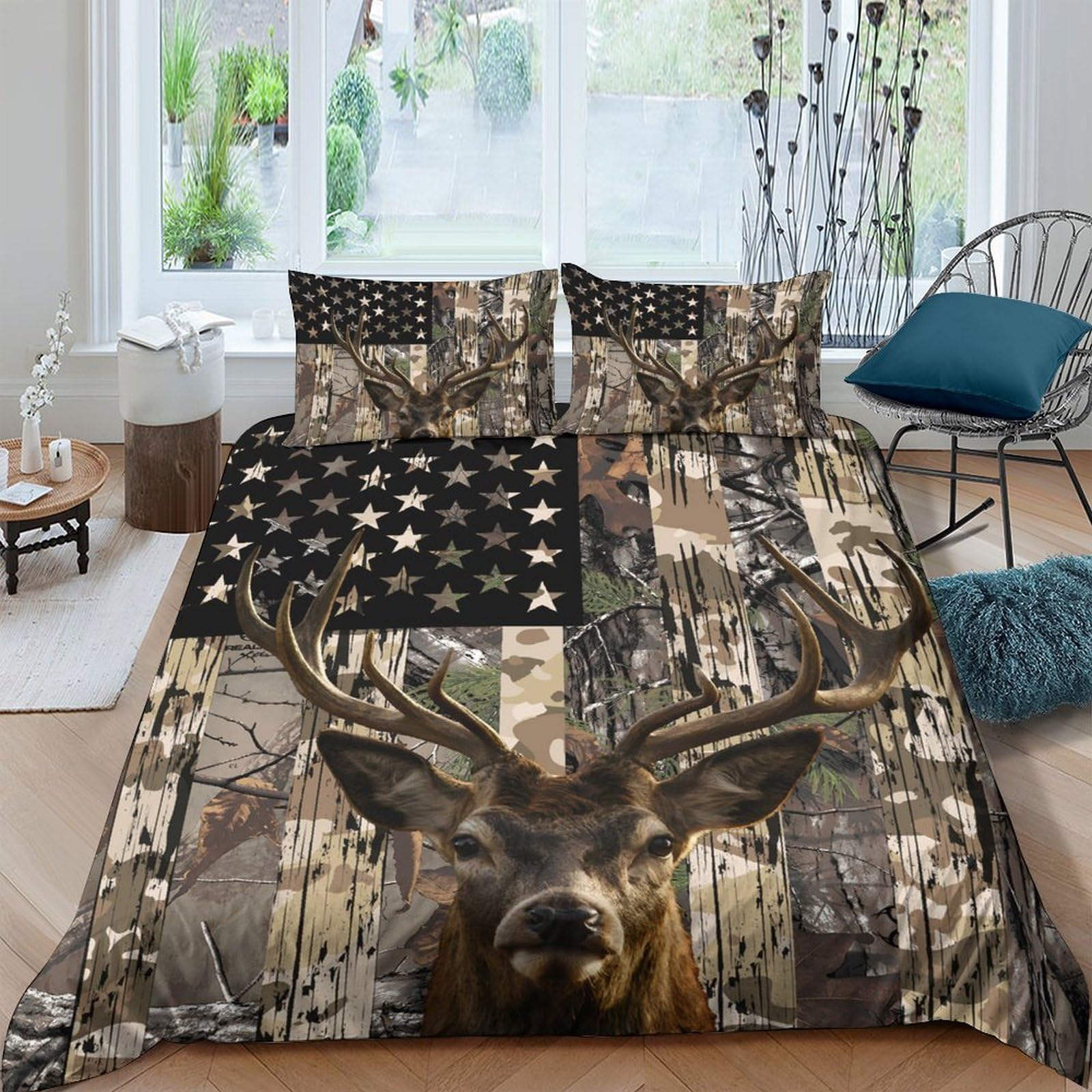 Ctjqhvkz Style-9 3D Printed Deer Forest Fitted Sheet Microfiber Soft Camouflage Flag Bed Cover For Bedroom Guest Room Mattress Protection Single（135X200cm）