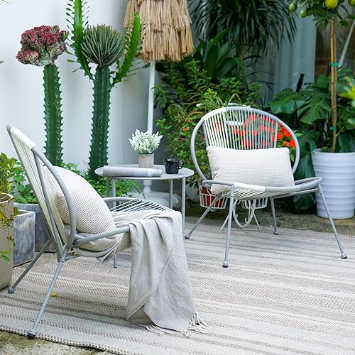 Miniatura 1 de Grand Patio Outdoor Acapulco - Juego de bistró de acero de 3 piezas asiento pequeño de mimbre de tejido abierto con respaldo reclinable para balcón