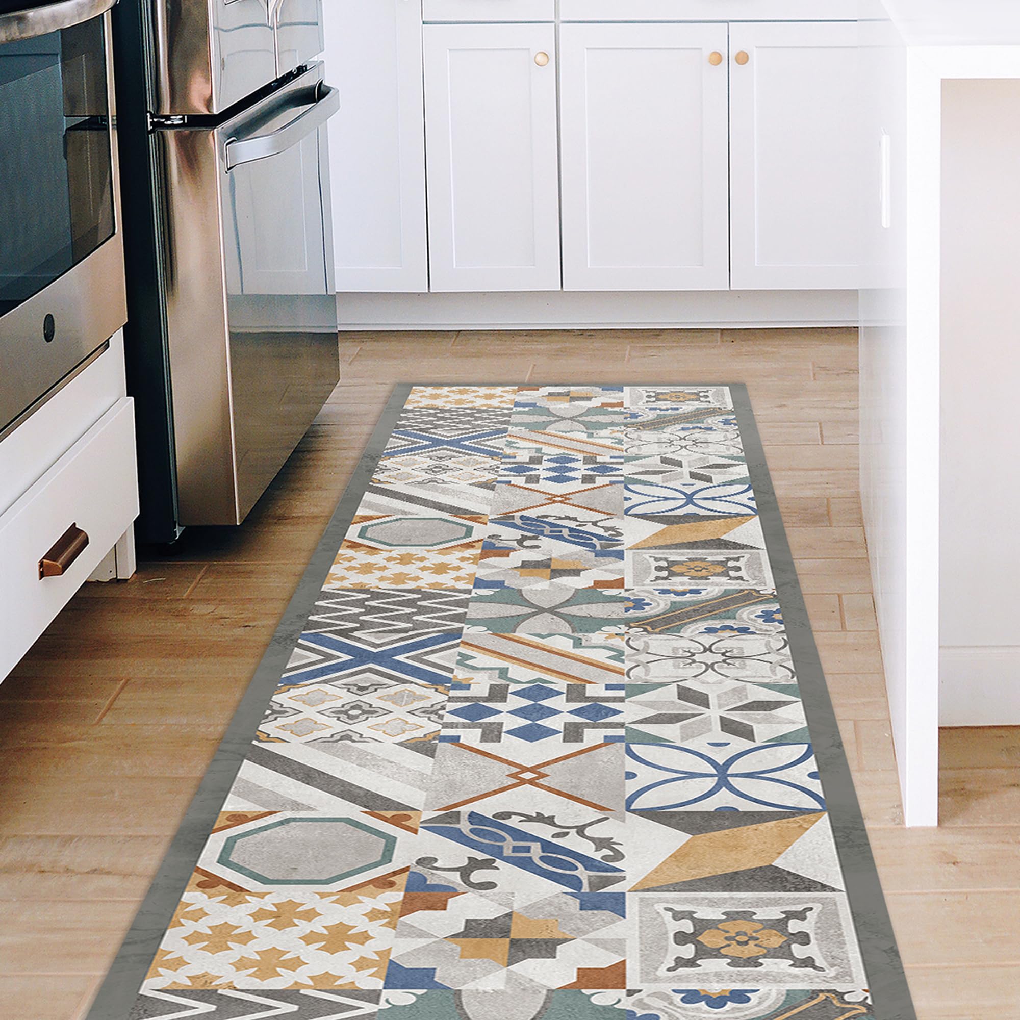 CREARREDANon-Slip and Washable Vinyl Kitchen Rug, Multi-Purpose Runner, Wear-resistant, Stain Resistant Kitchen Runner, Suitable for Holding Under Sink and Stoves, 100% Made in Italy Print
