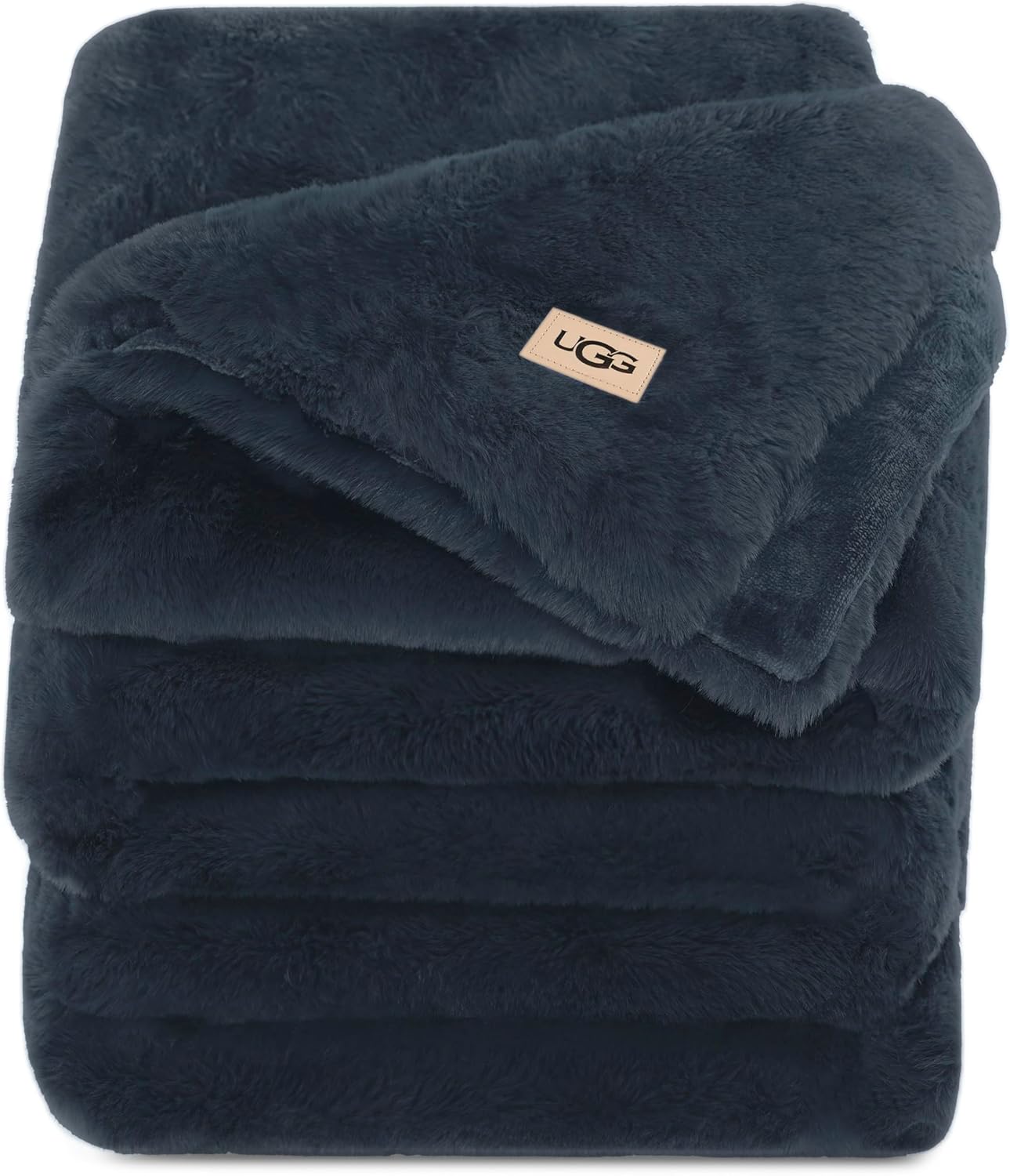 UGG Euphoria Plush Faux Fur Throw Blanket Medium Weight Reversible Luxury Soft Throw for Couch Bed or Chair Hypoallergenic Machine Washable Home Decor Blanket, 50-inch x 70-inch, Indigo Navy Blue