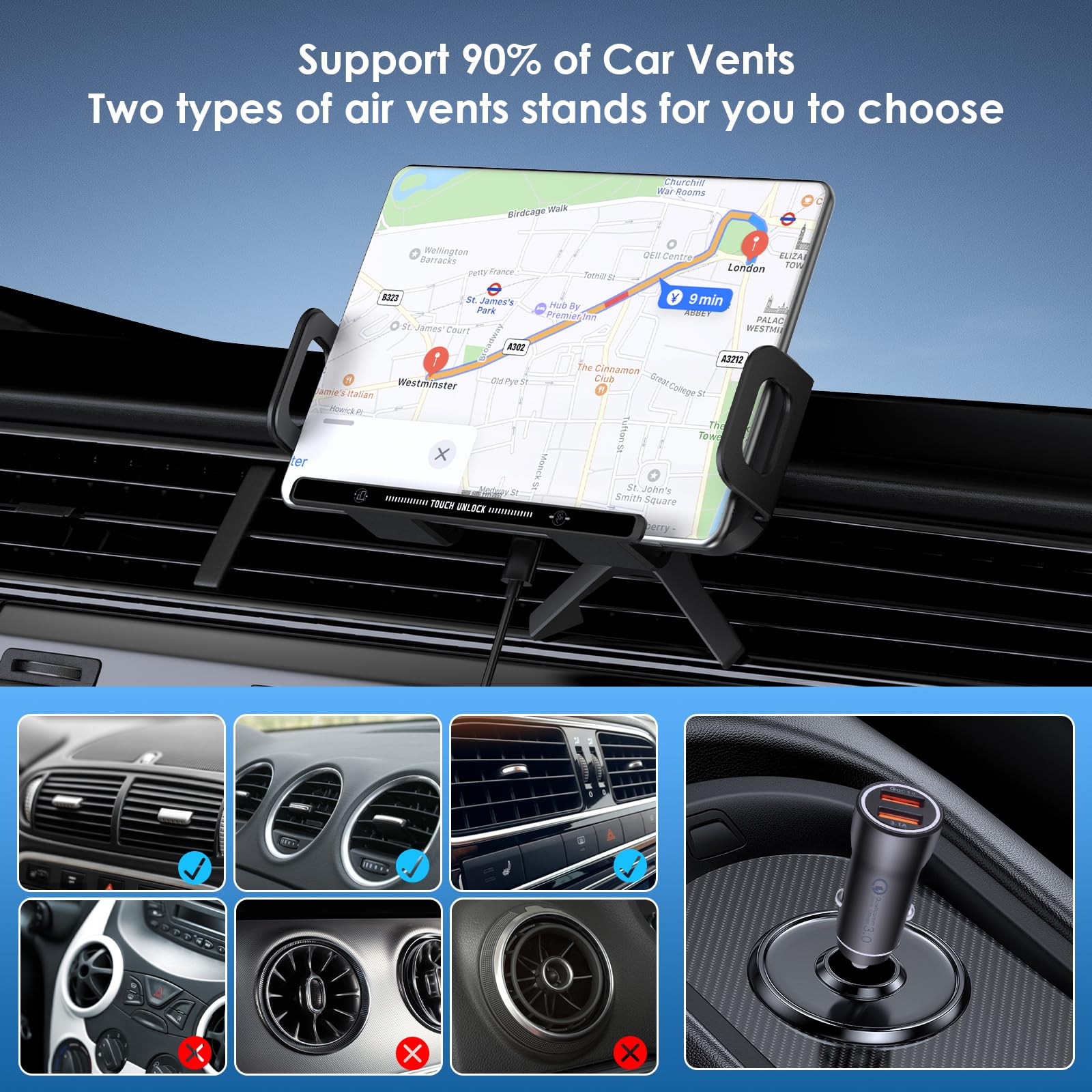 Caricatore Ricarica Wireless Auto 15W, Qi Doppia Bobina Caricabatteria da Auto Senza Fili Supporto Telefono per Bocchette, Porta Ricarica Cellulare per Galaxy Z Fold 7/6/5/4/3 Z Flip 7/6/5/4 iPhone