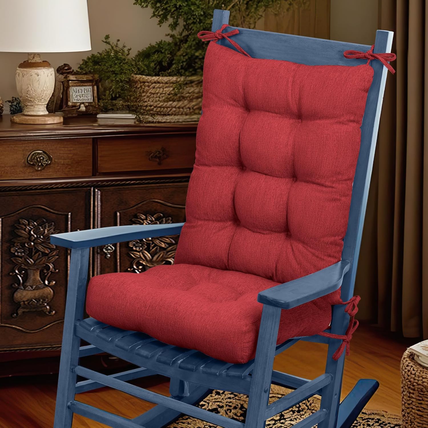 ROFIELTY Rocking Chair Cushion Tufted Design Non Slip Rocking Chair Cushions Indoor with Ties, Comfortable and Good Support Seat & Back Cushions, Dark Gray